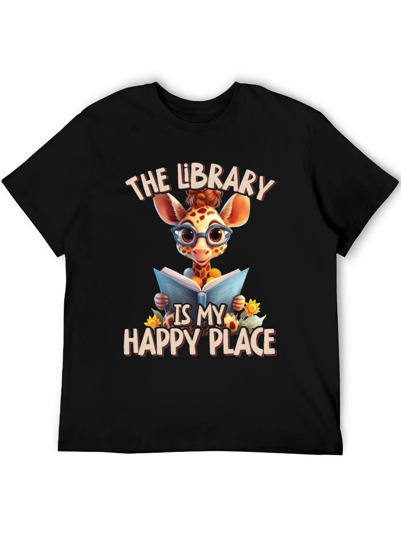 Giraffe Reader T-Shirt: Library is My Happy Place