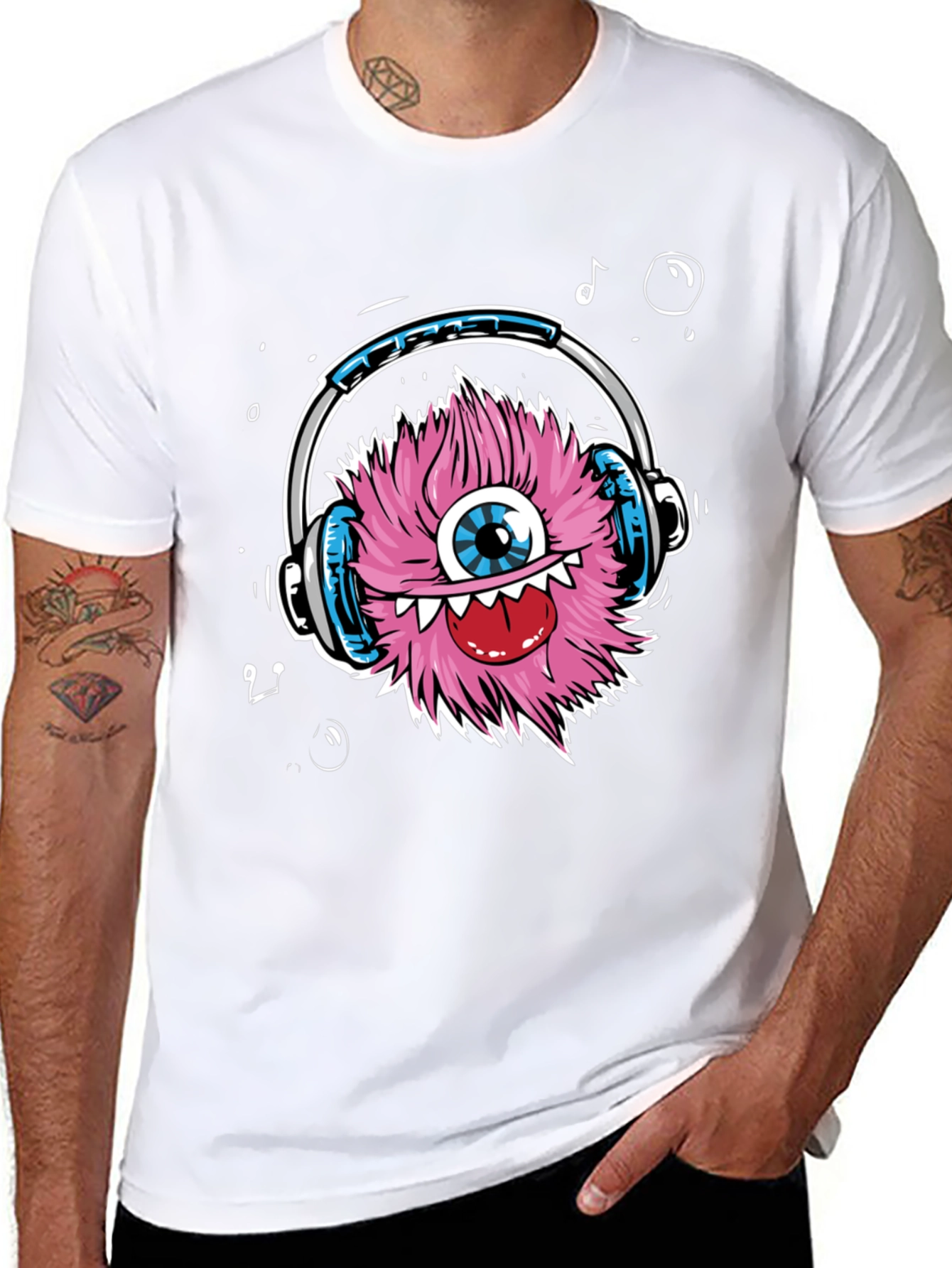 Funky Monster with Headphones T-Shirt - Black