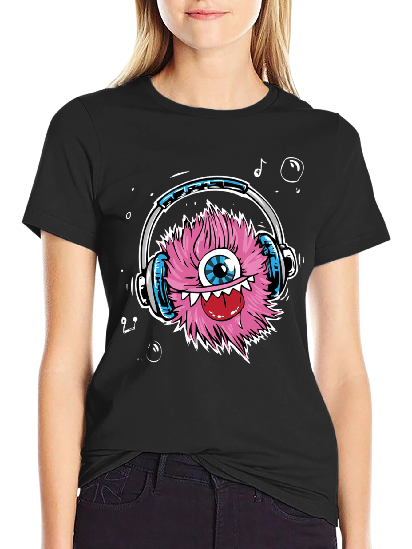 Funky Monster with Headphones T-Shirt - Black