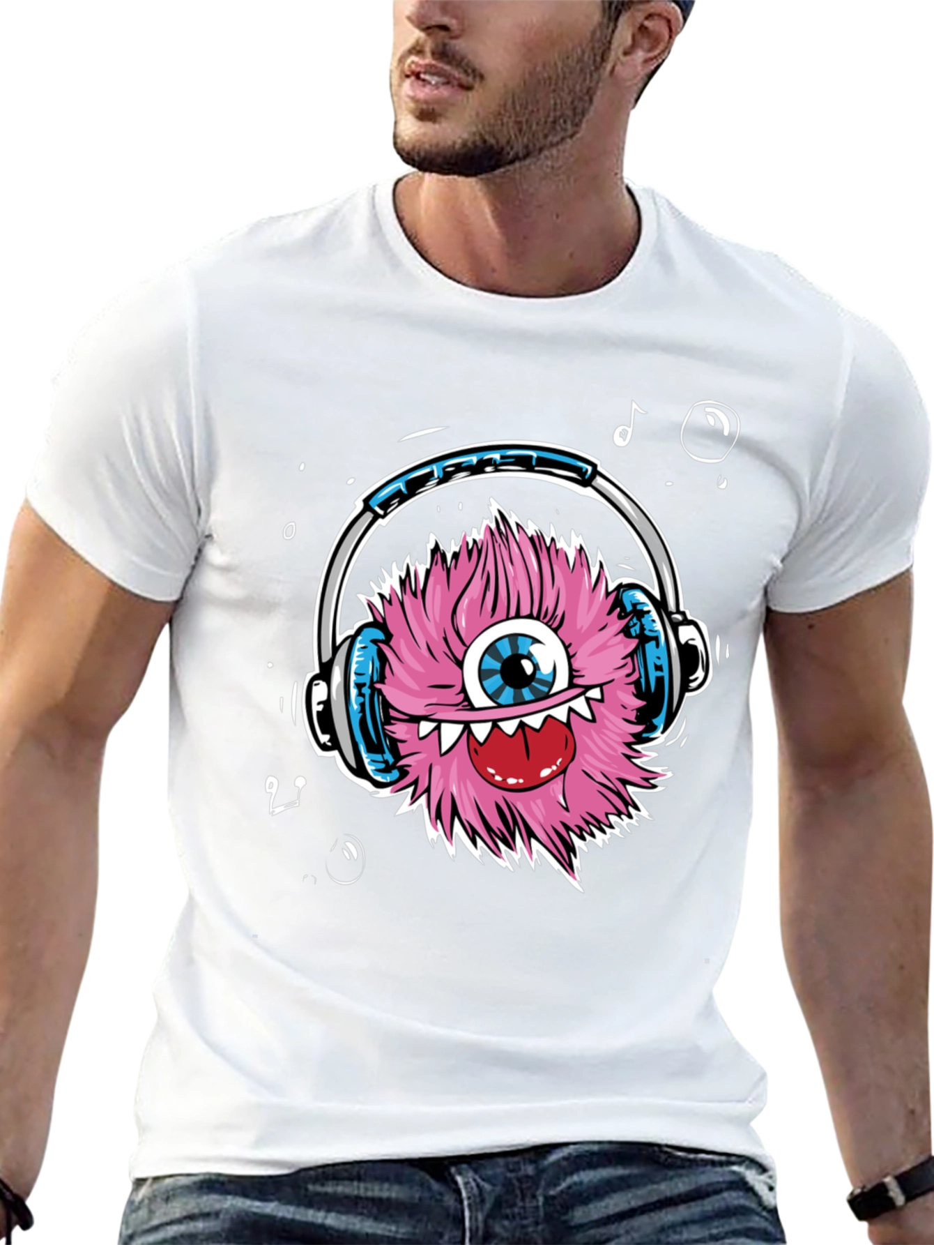 Funky Monster with Headphones T-Shirt - Black
