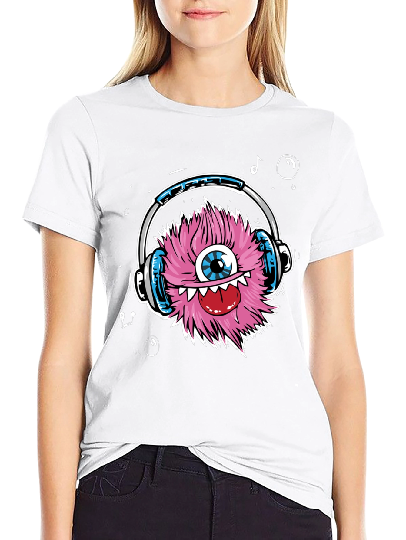 Funky Monster with Headphones T-Shirt - Black