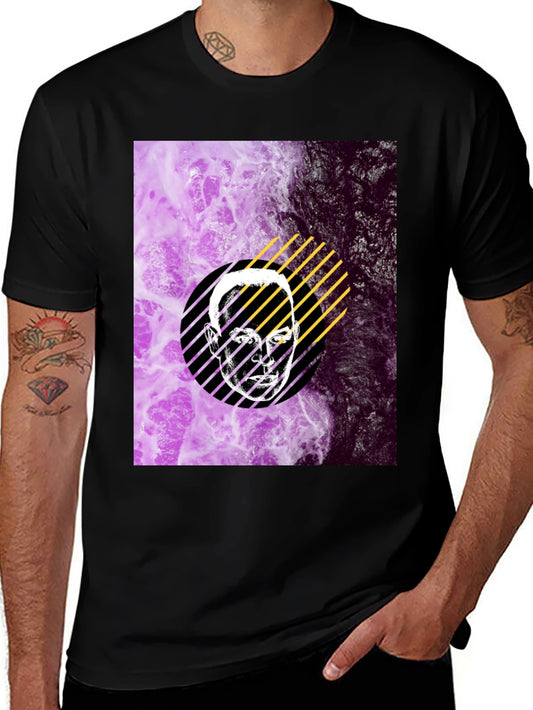 Abstract Face Graphic Print Black T-Shirt