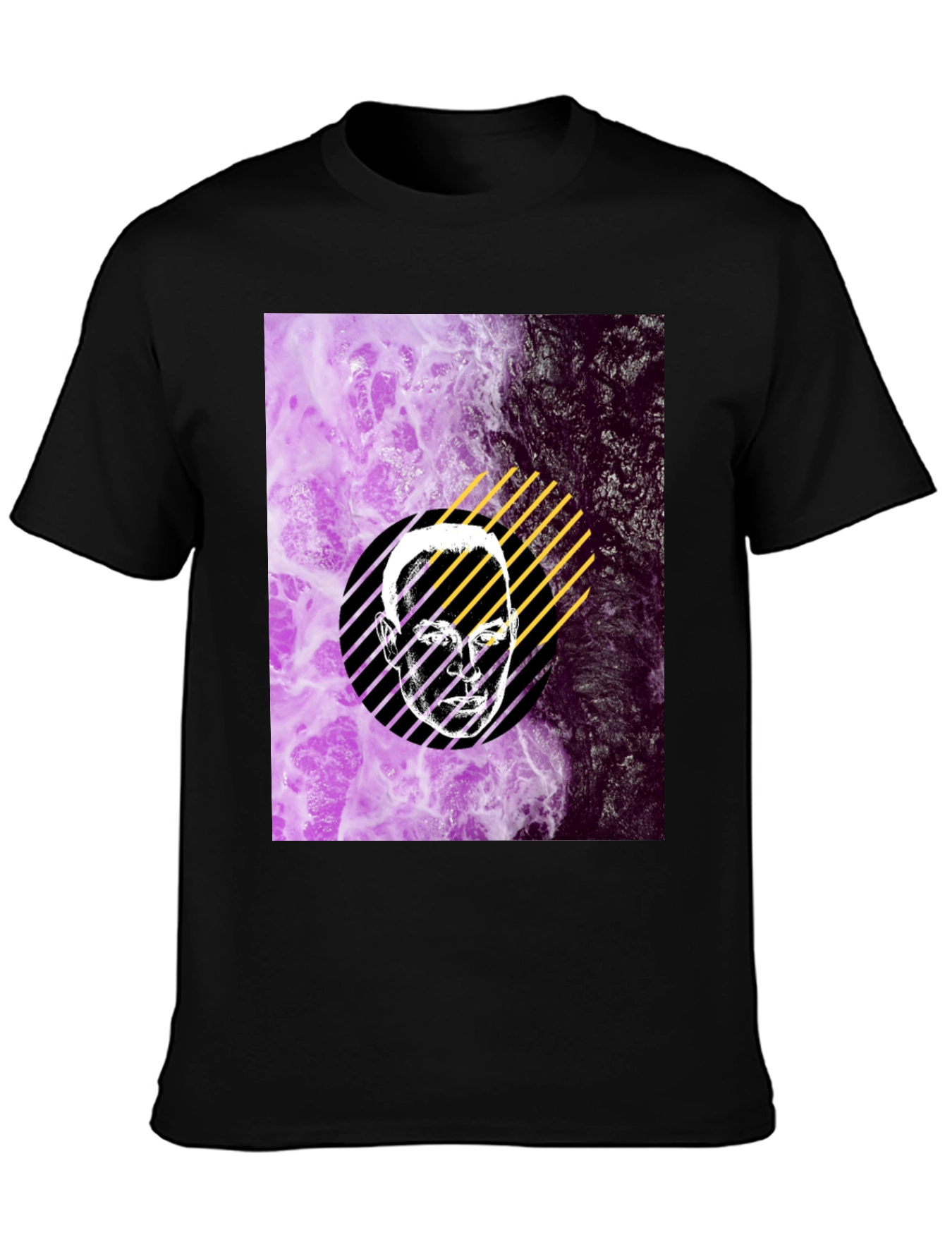 Abstract Face Graphic Print Black T-Shirt