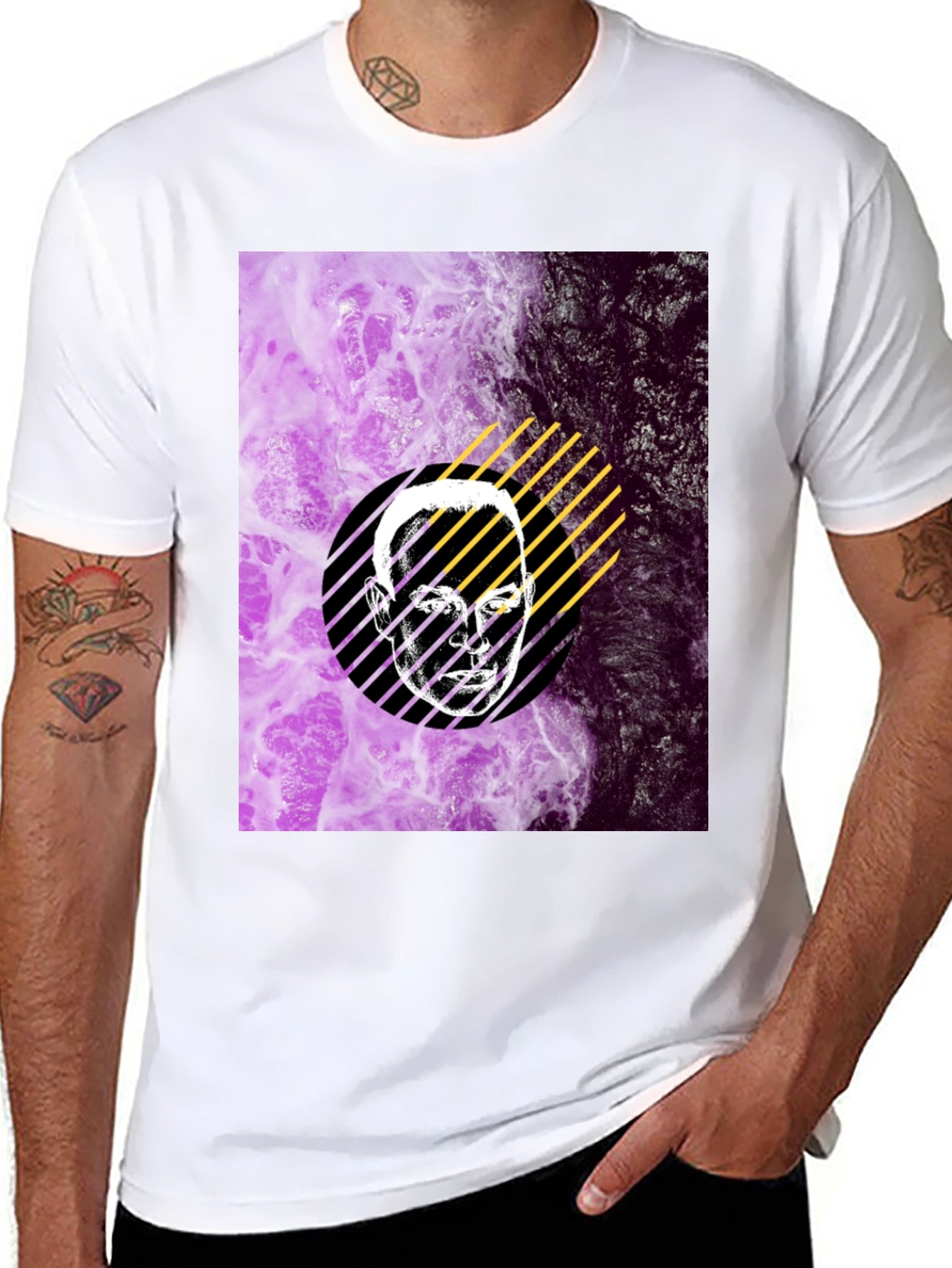 Abstract Face Graphic Print Black T-Shirt