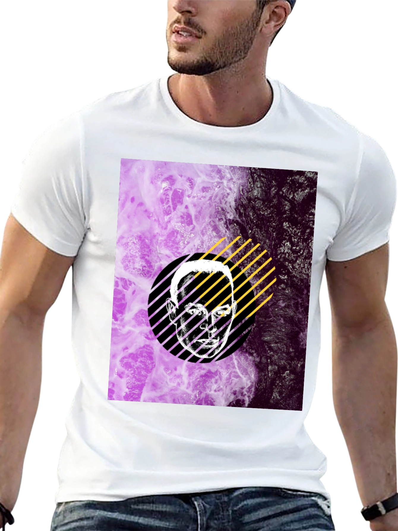 Abstract Face Graphic Print Black T-Shirt