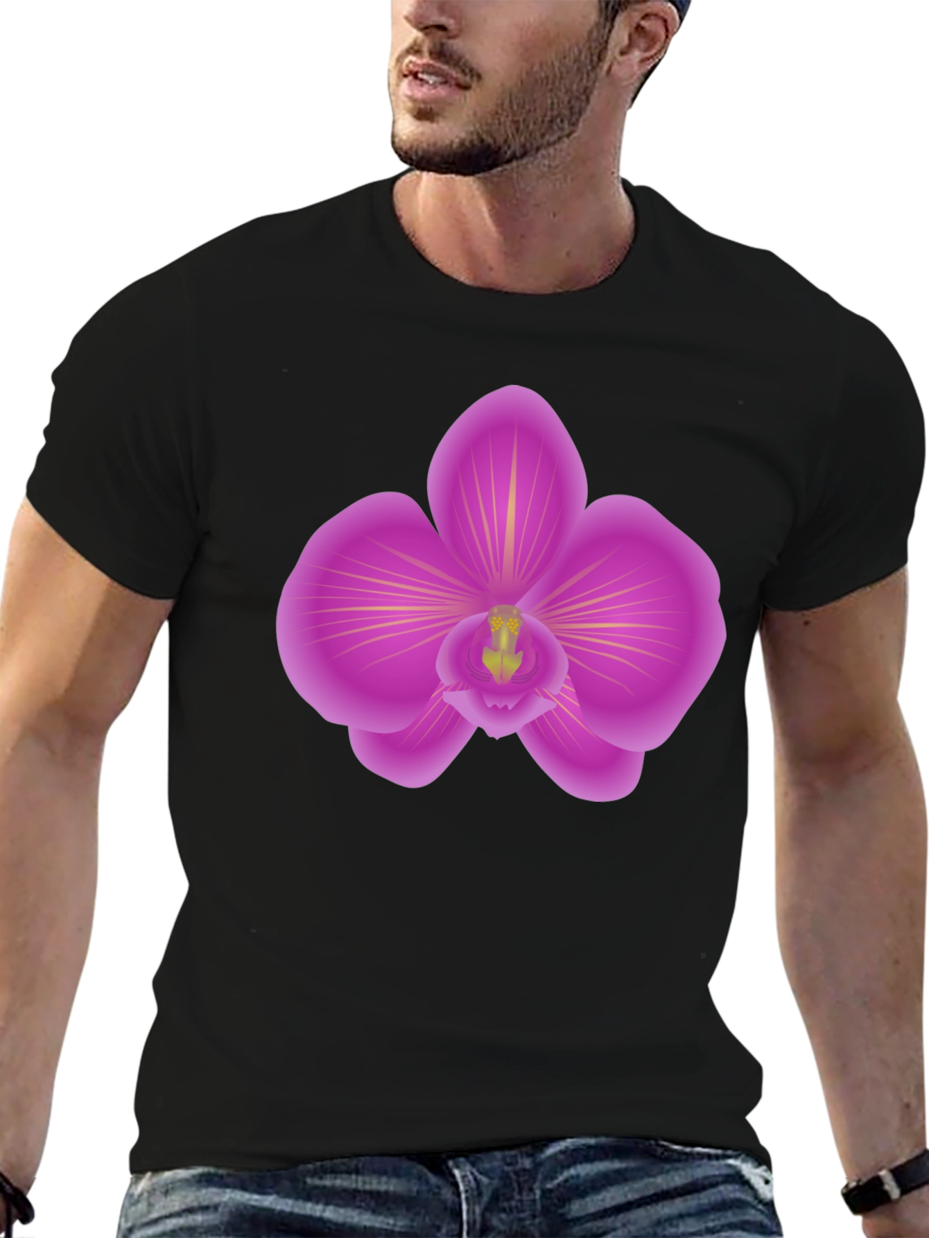 Orchid Graphic Tee - Stylish Mens Black T-Shirt