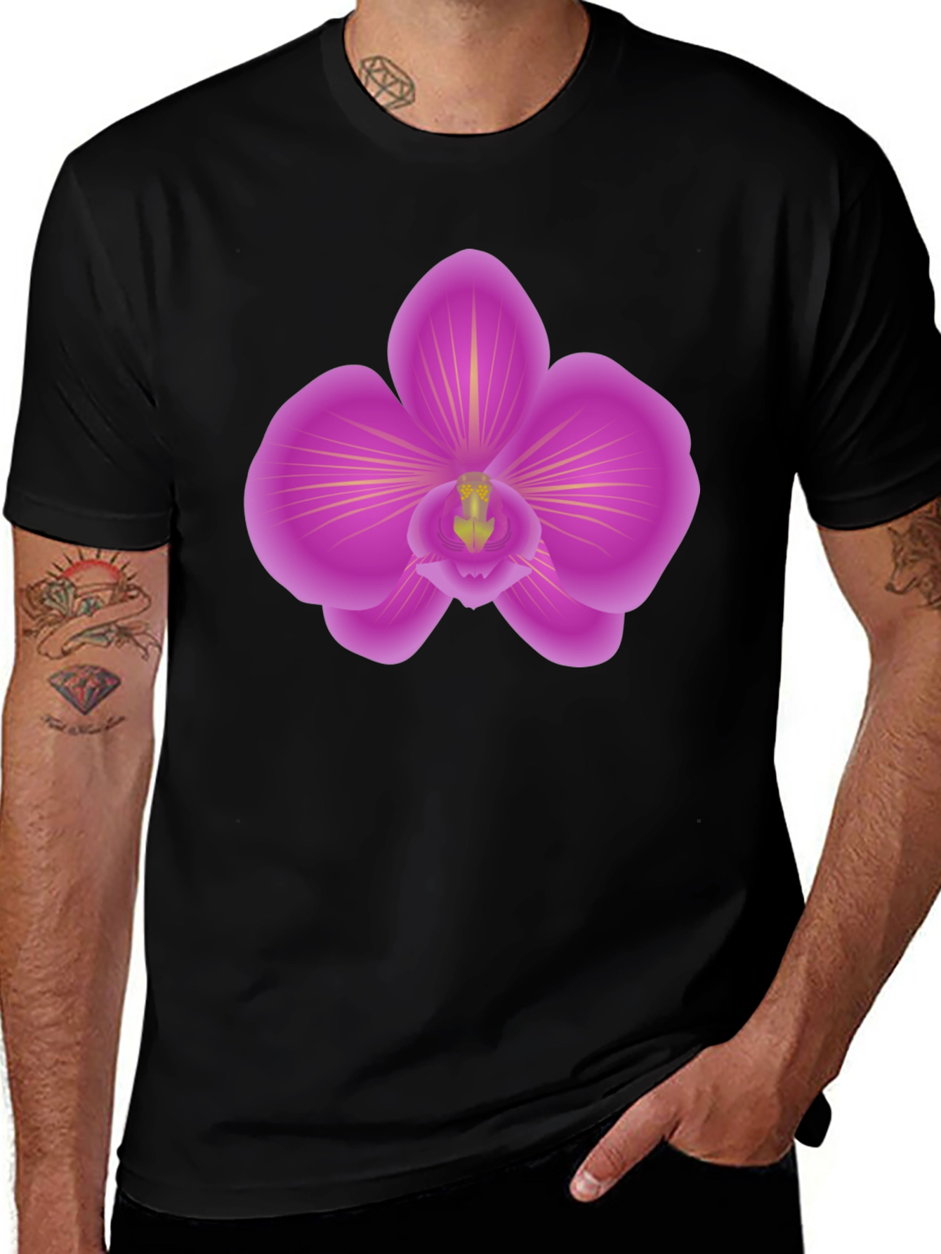 Orchid Graphic Tee - Stylish Mens Black T-Shirt