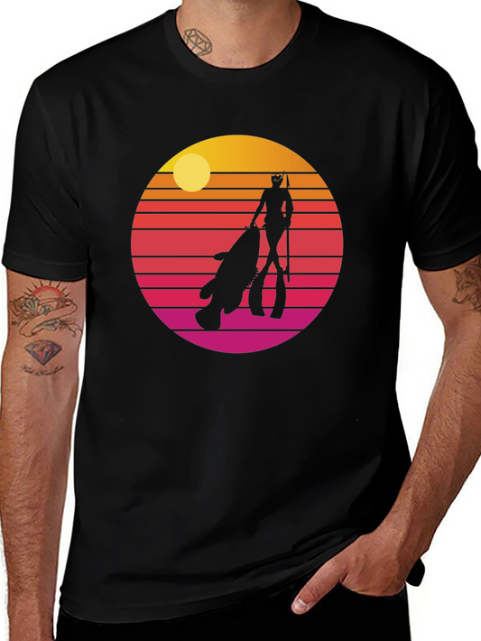 Retro Spearfishing T-Shirt - Sunset Diver Tee