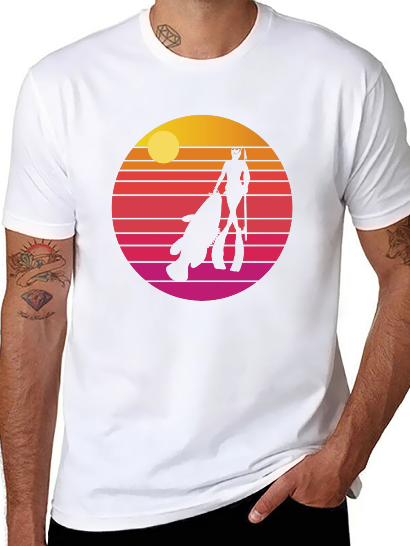 Retro Spearfishing T-Shirt - Sunset Diver Tee