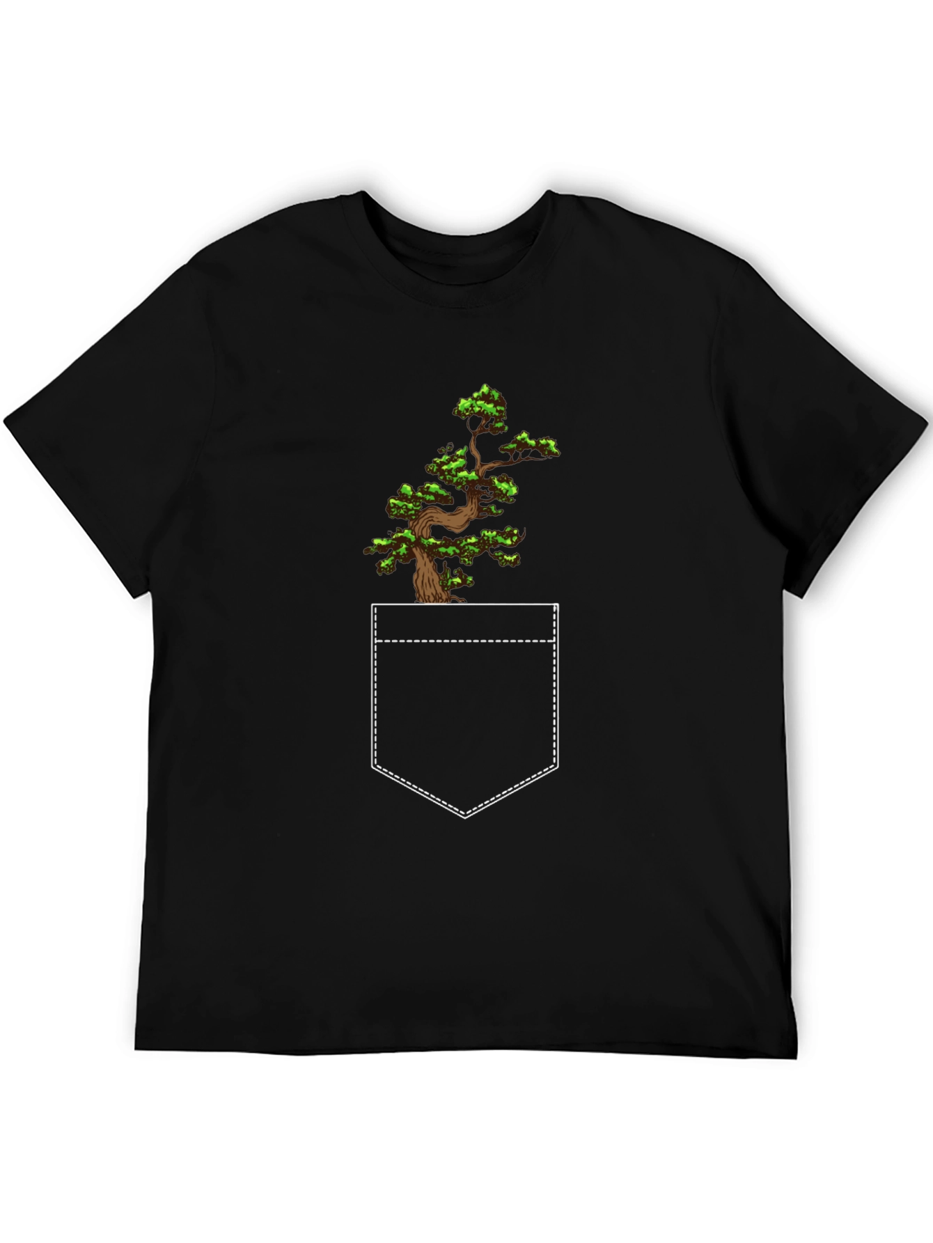 Bonsai Tree Pocket Print Black T-Shirt