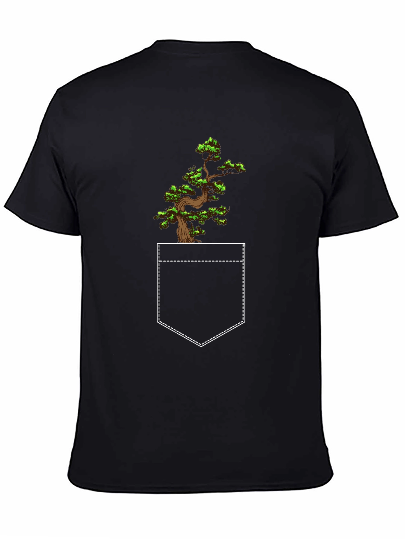 Bonsai Tree Pocket Print Black T-Shirt
