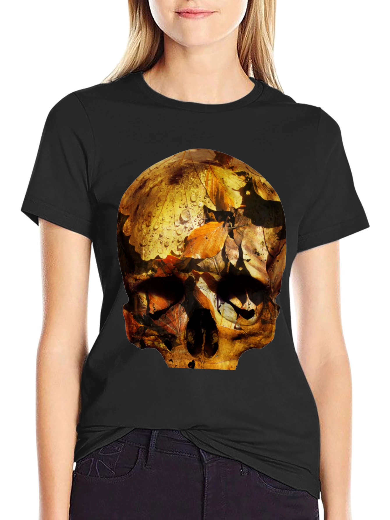Skull Graphic Tee - Fallen Leaves Design