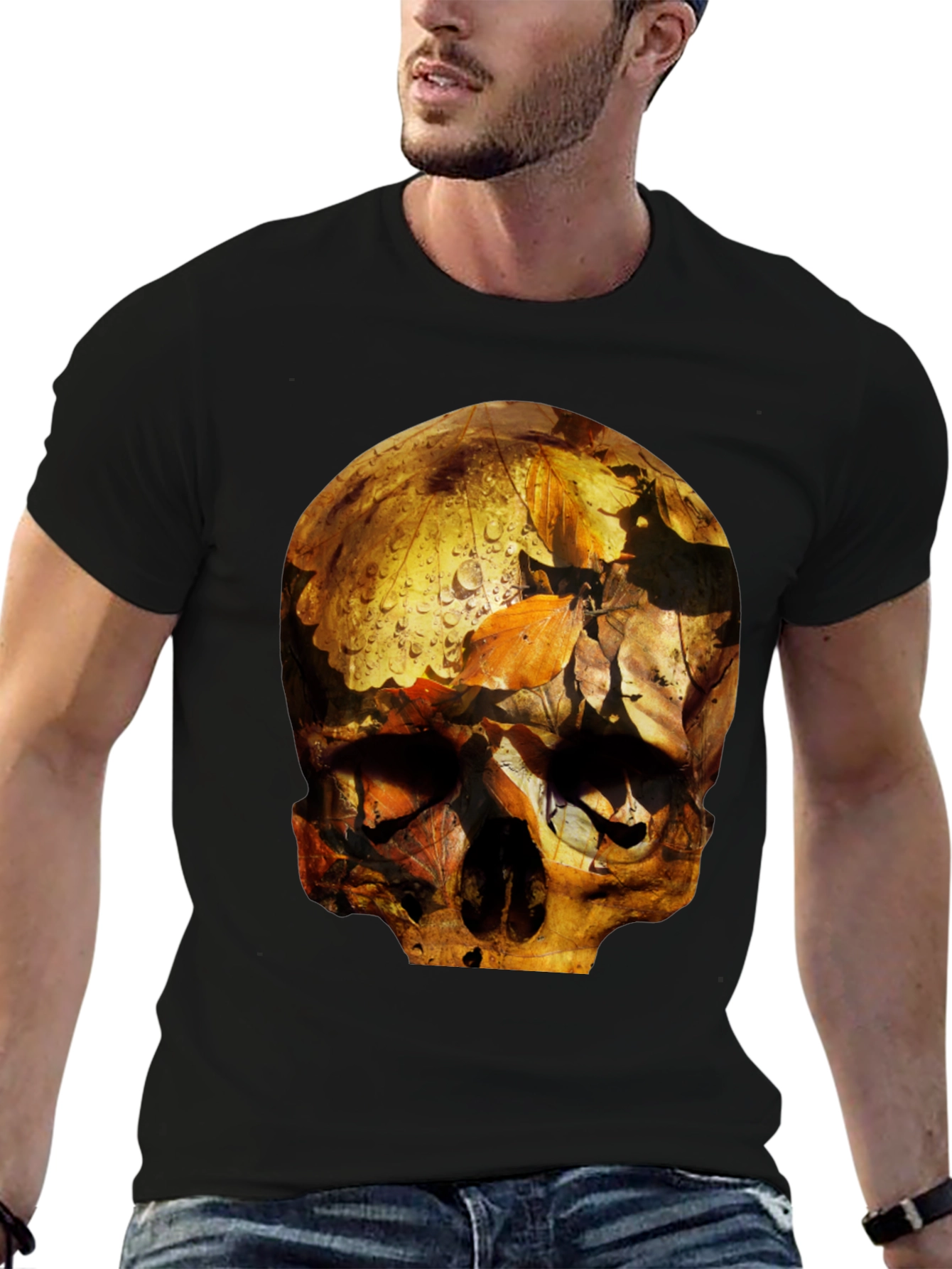 Skull Graphic Tee - Fallen Leaves Design