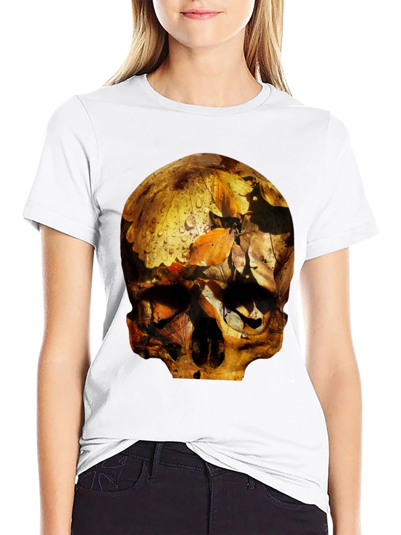 Skull Graphic Tee - Fallen Leaves Design