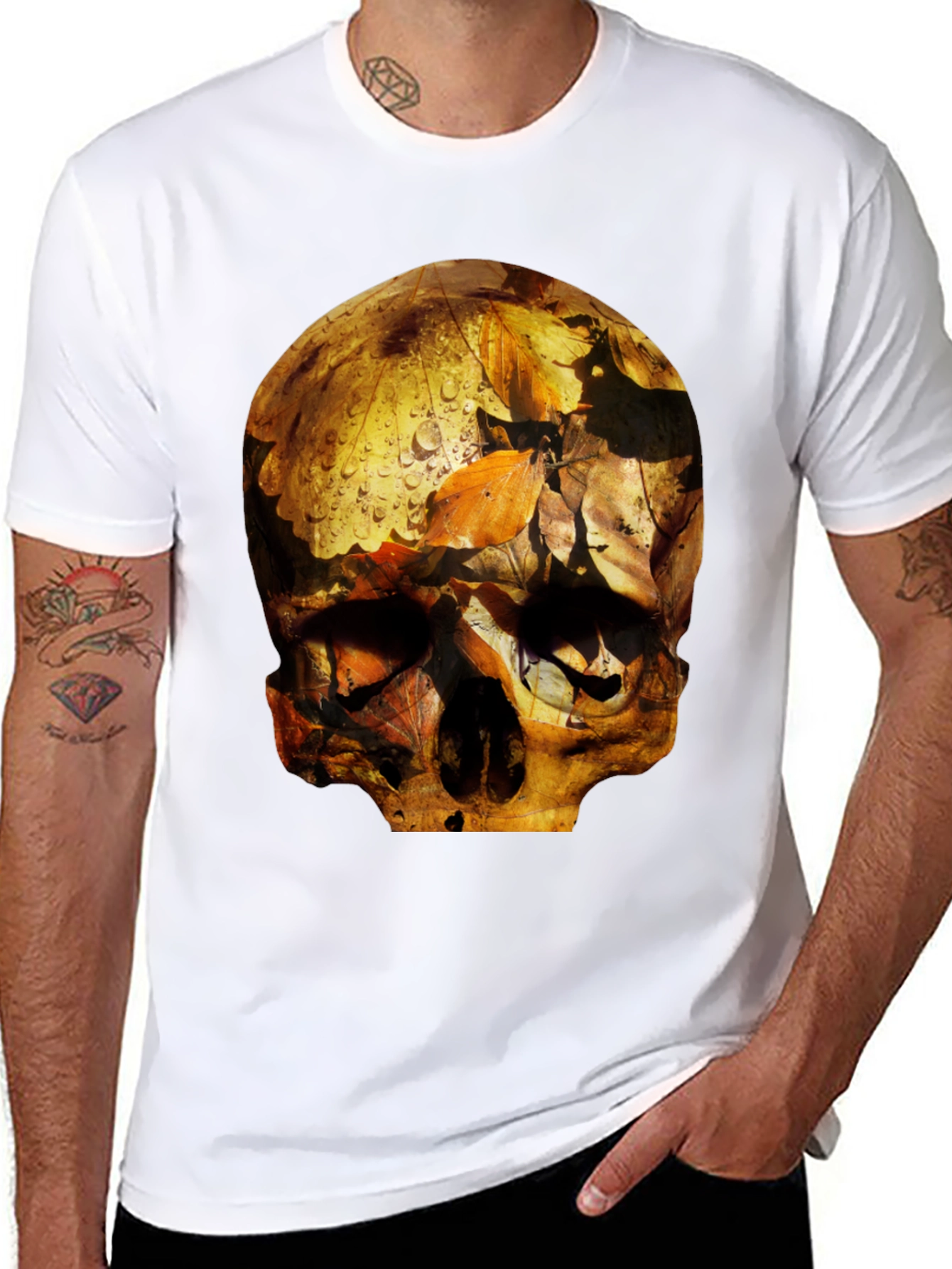 Skull Graphic Tee - Fallen Leaves Design