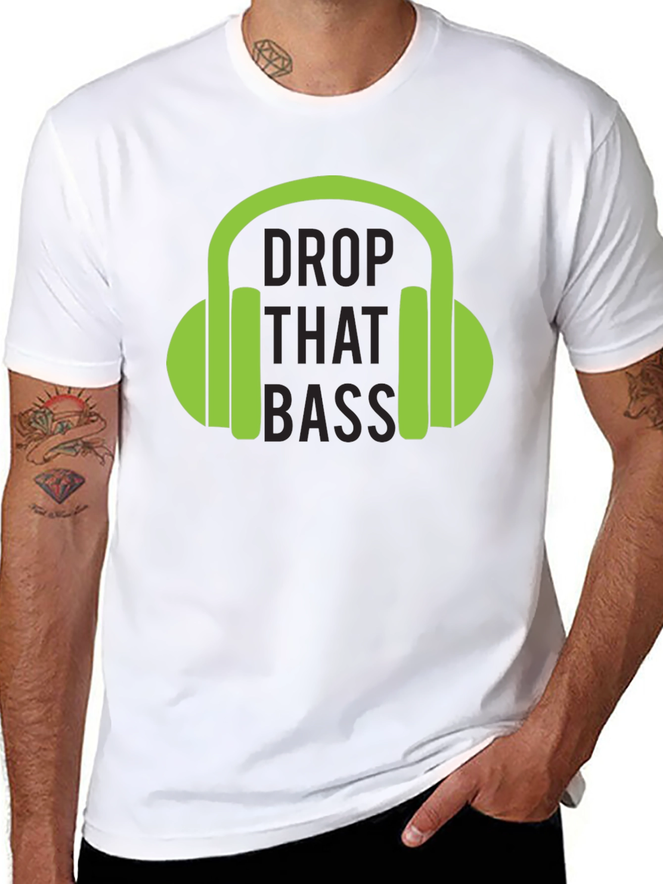 Drop That Bass T-Shirt - Green Headphones Graphic Tee