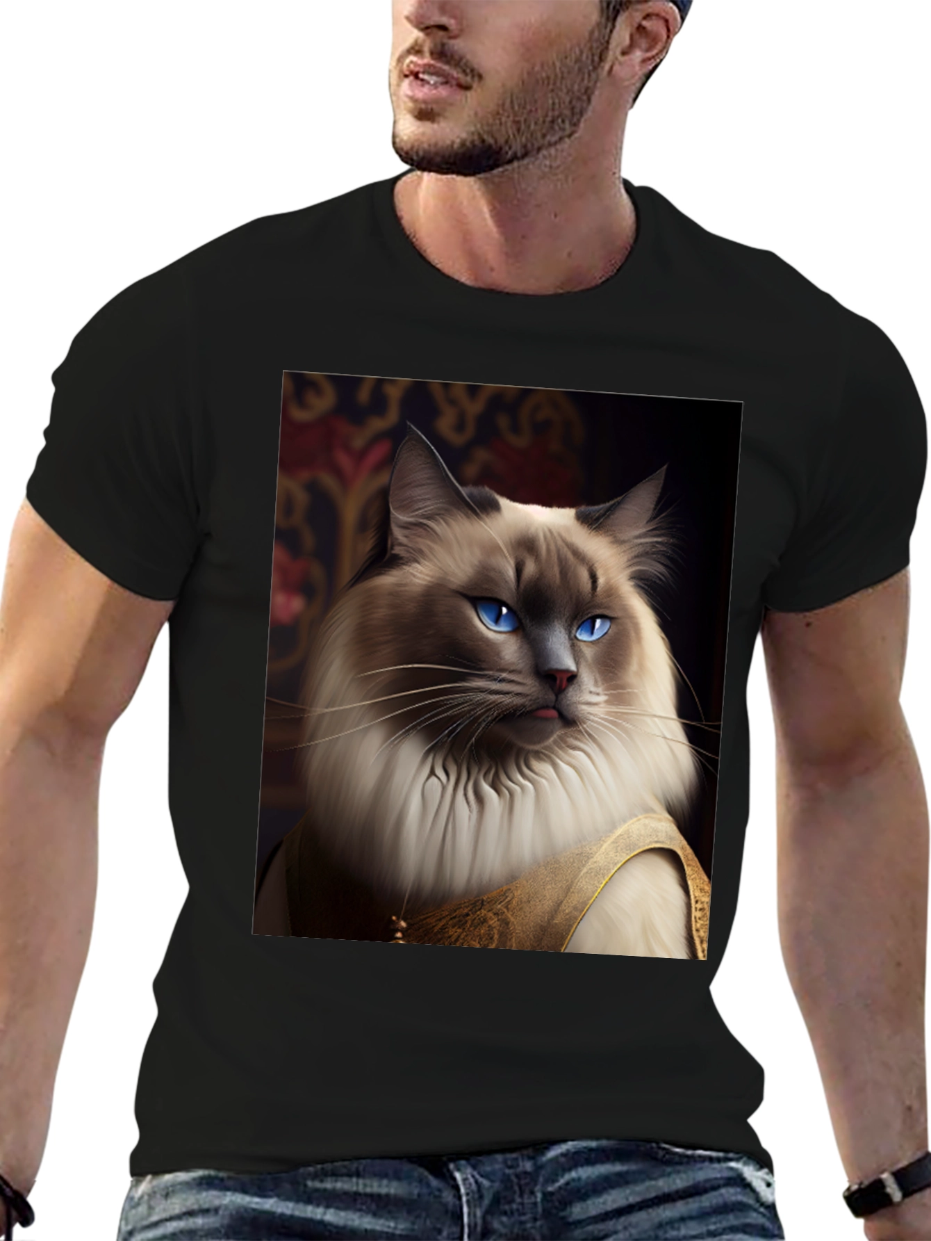 Regal Cat Graphic Tee - Unique Animal Design