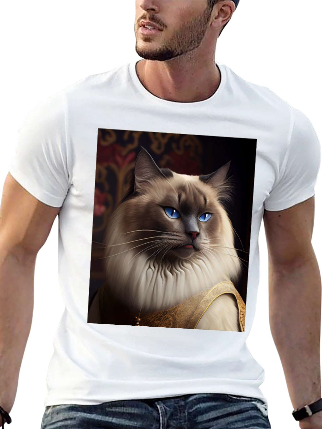 Regal Cat Graphic Tee - Unique Animal Design