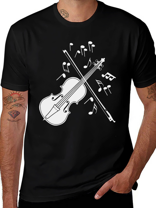 Violin Music Notes Graphic T-Shirt - Black