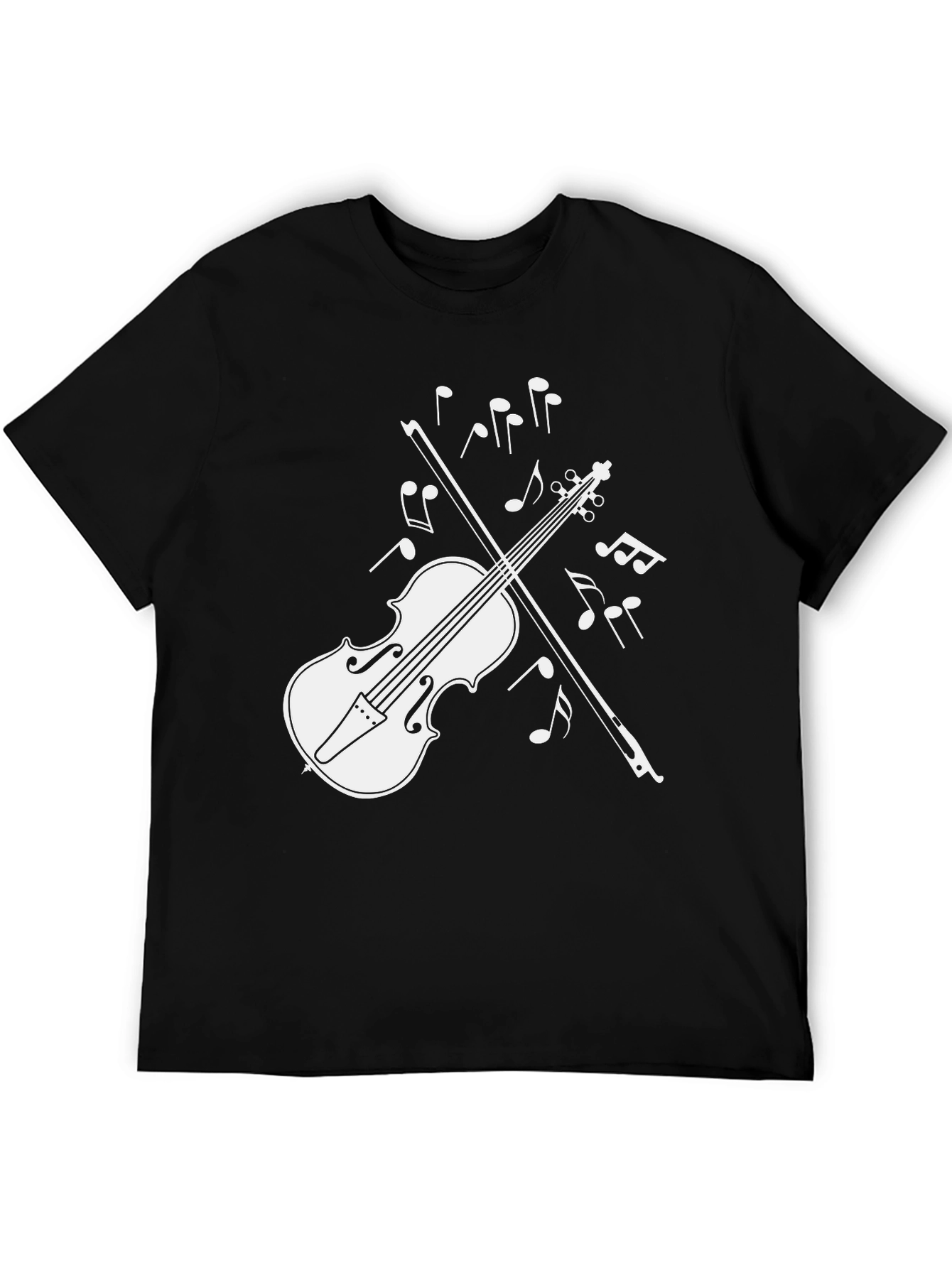 Violin Music Notes Graphic T-Shirt - Black