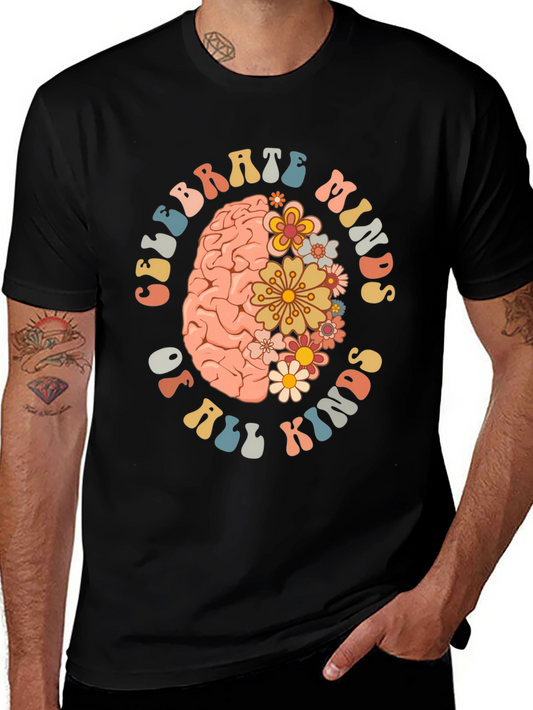 Celebrate Minds T-Shirt - Floral Brain Design