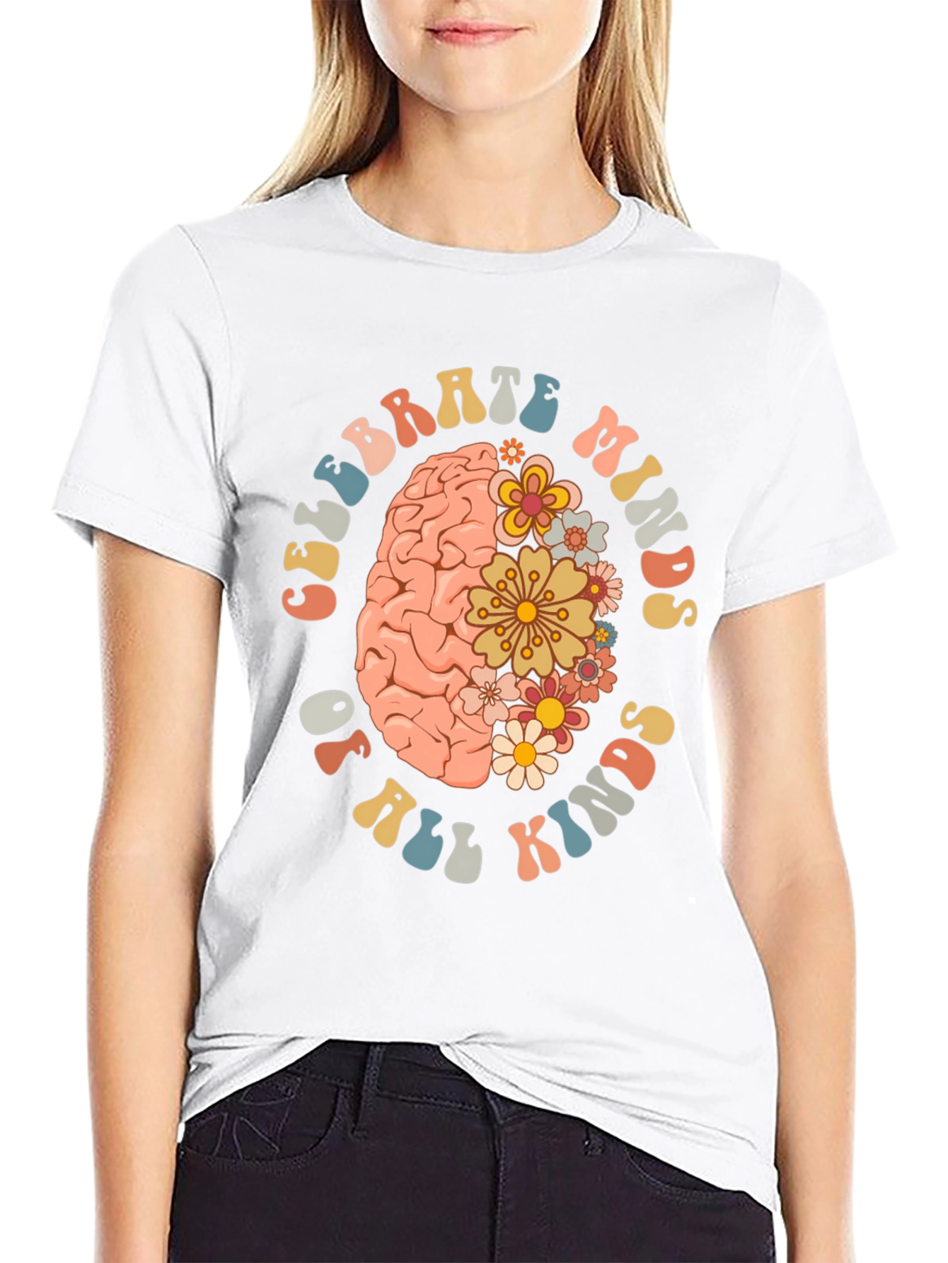 Celebrate Minds T-Shirt - Floral Brain Design