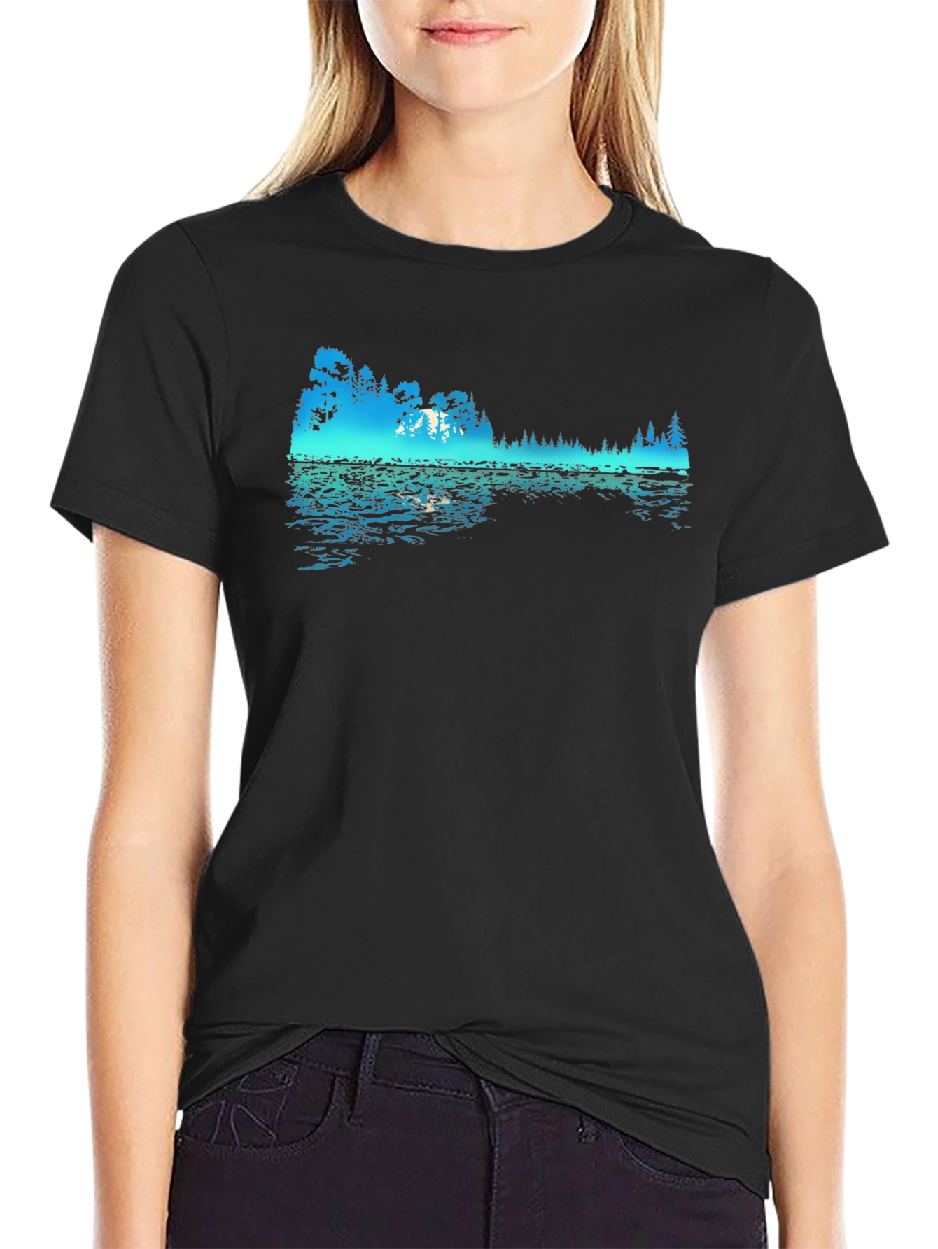 Nature Reflection Graphic Black T-Shirt