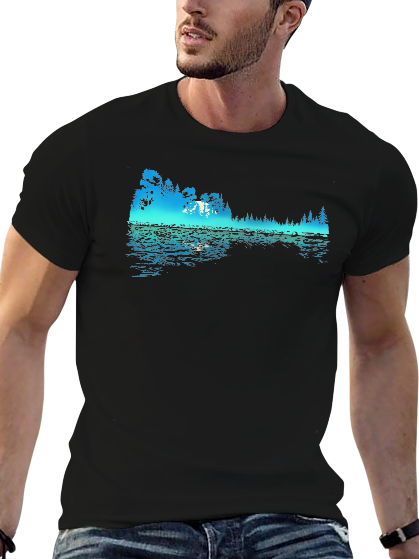 Nature Reflection Graphic Black T-Shirt