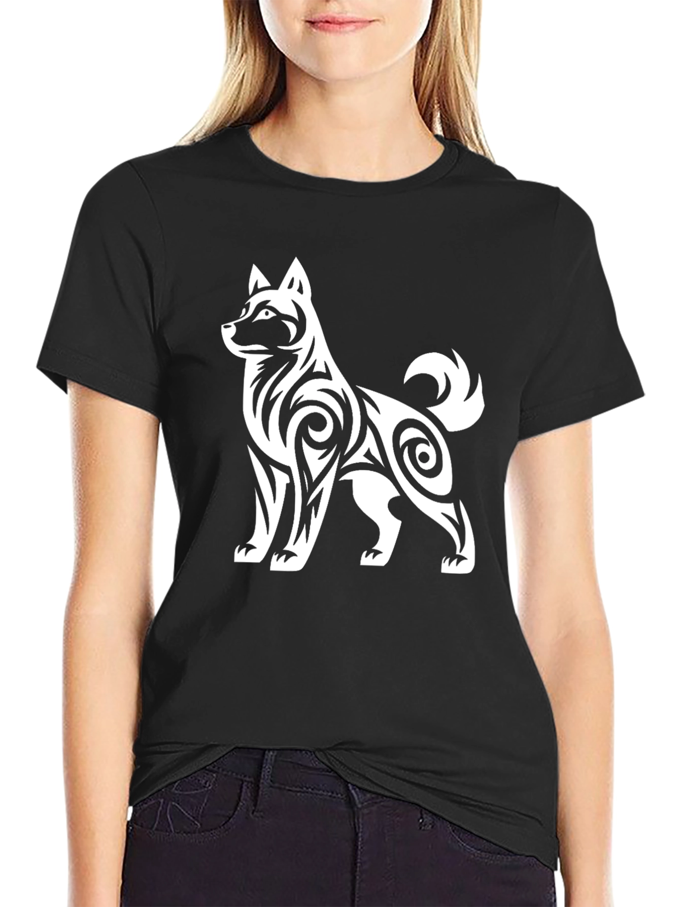 Mens Tribal Dog Graphic Black T-Shirt