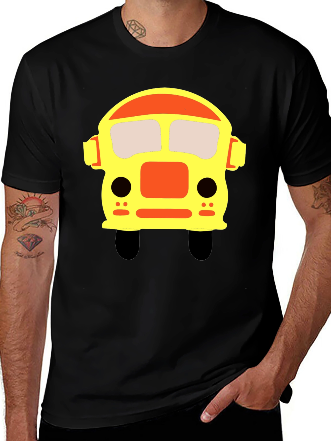 Cartoon Bus Graphic Black T-Shirt