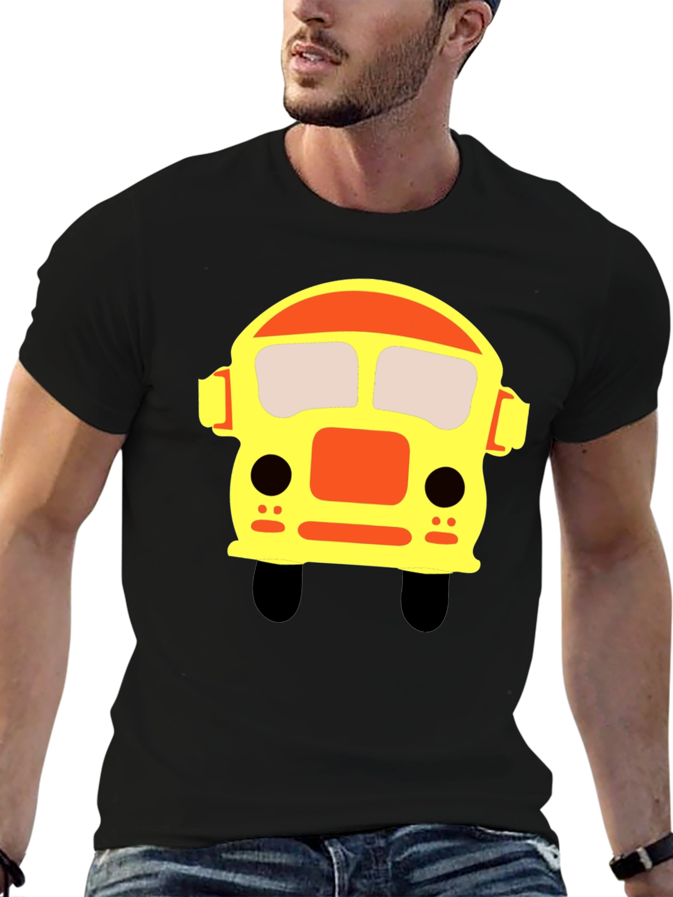 Cartoon Bus Graphic Black T-Shirt