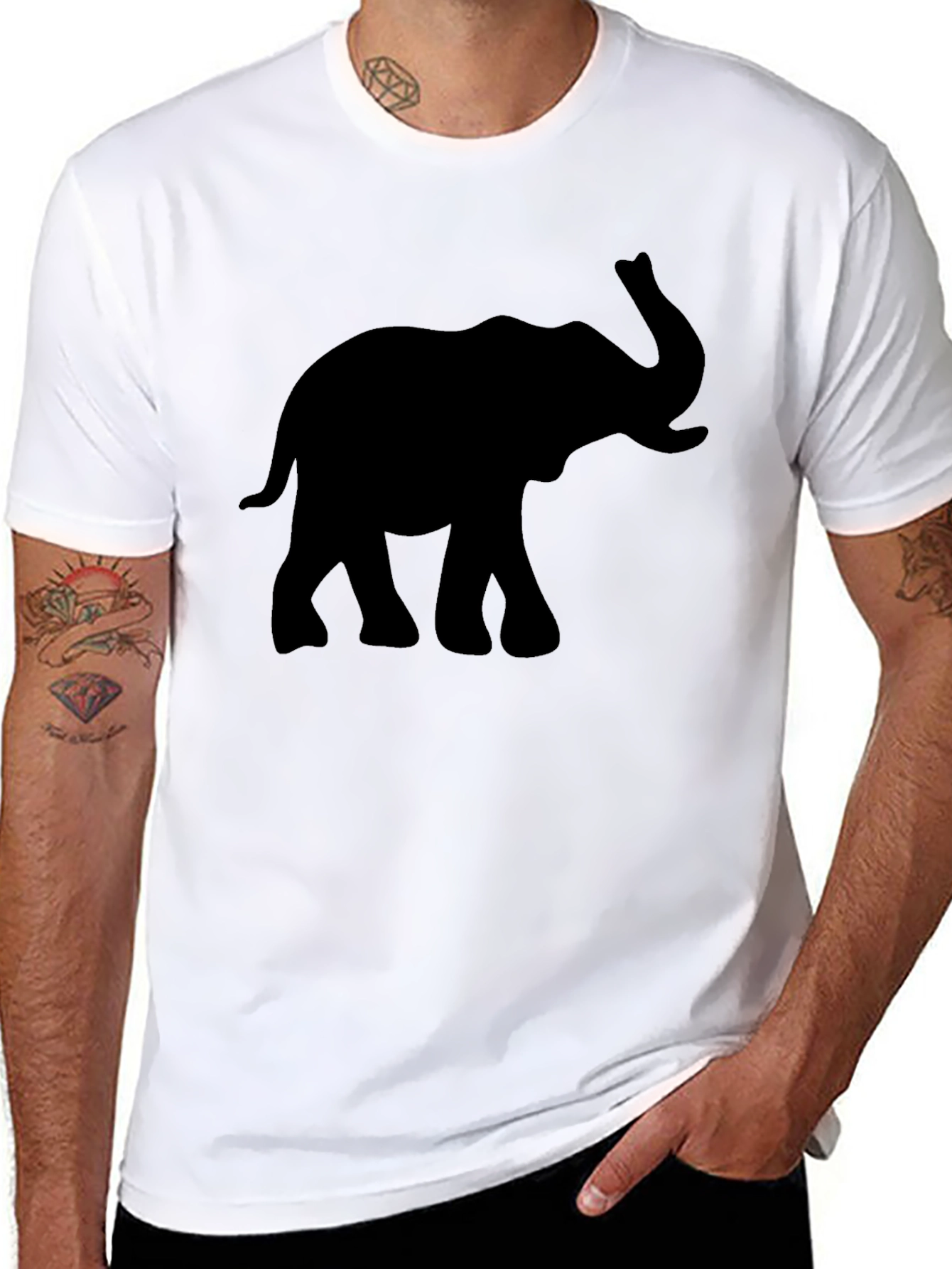 Elephant Silhouette Graphic Black T-Shirt