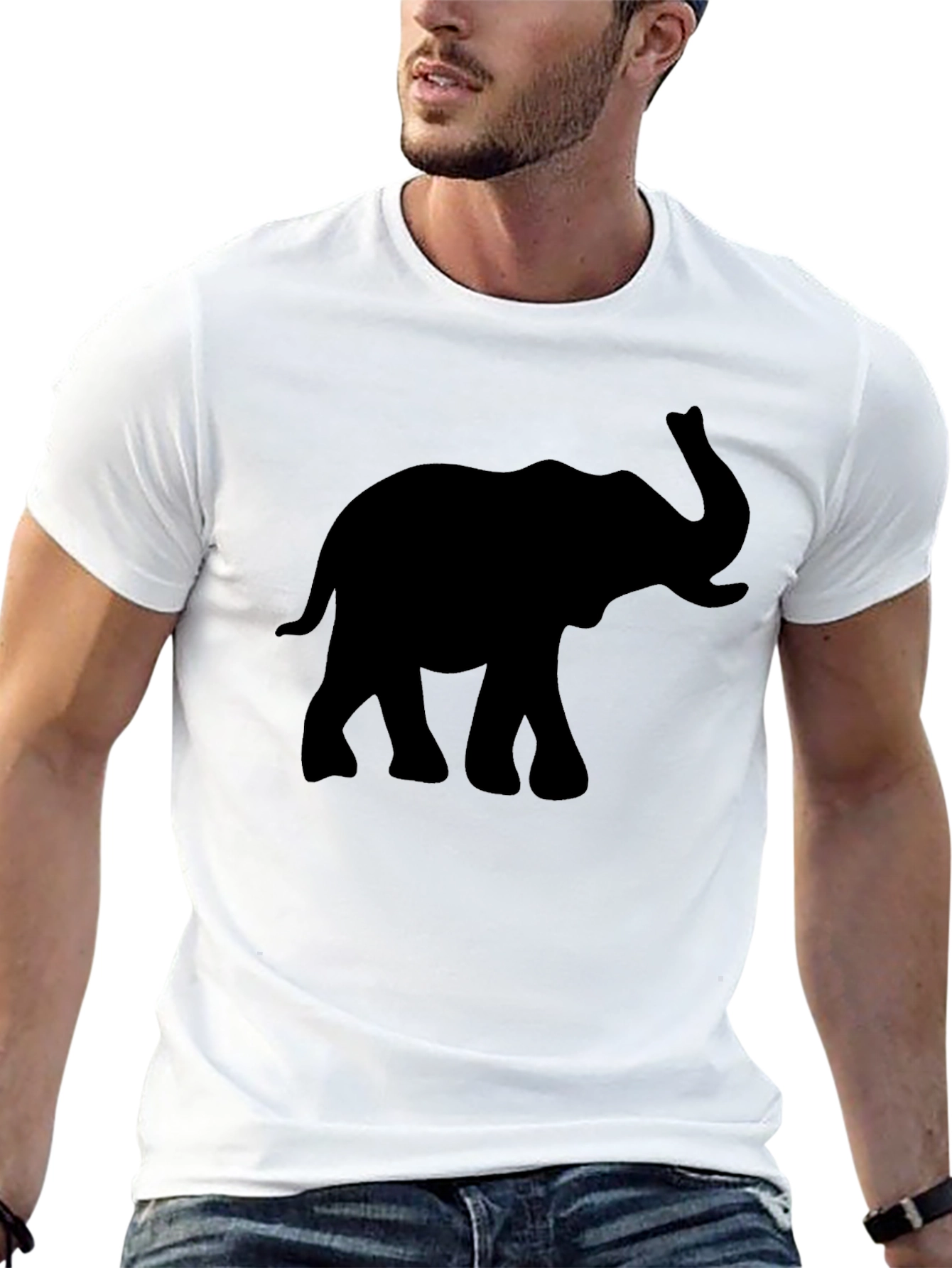 Elephant Silhouette Graphic Black T-Shirt
