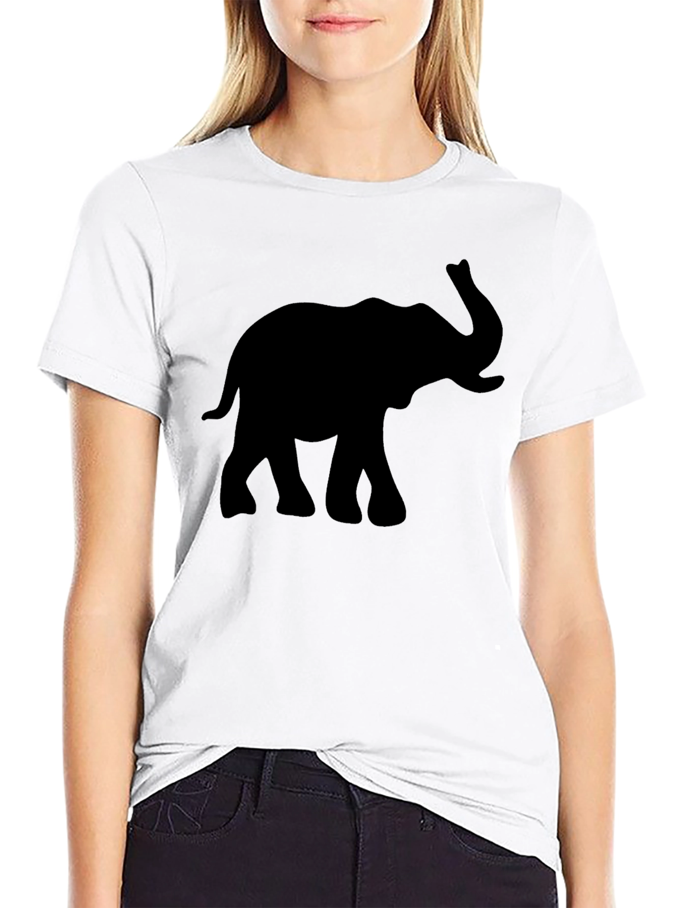 Elephant Silhouette Graphic Black T-Shirt