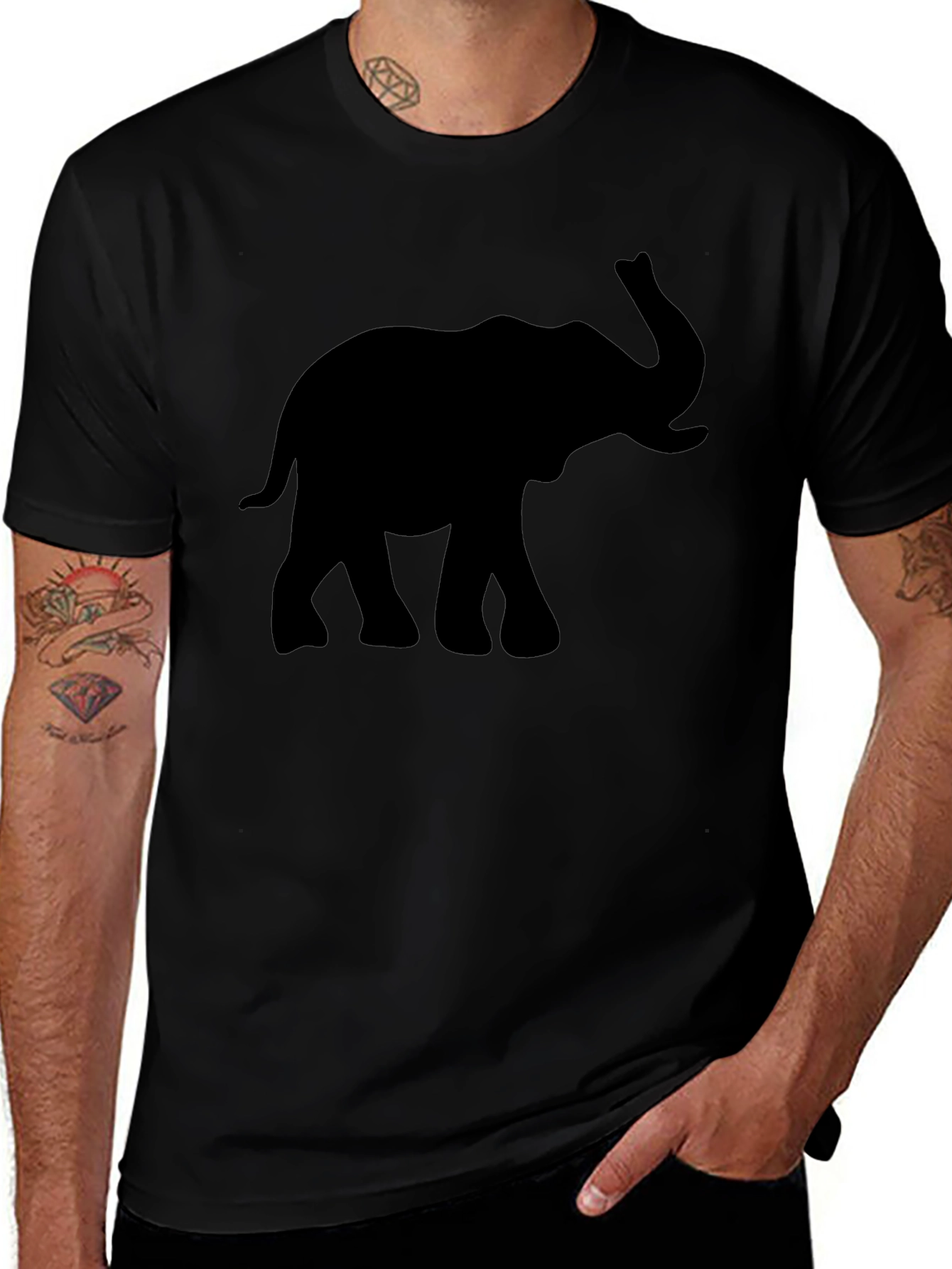 Elephant Silhouette Graphic Black T-Shirt