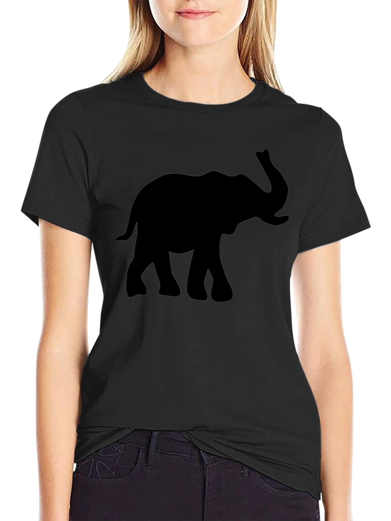 Elephant Silhouette Graphic Black T-Shirt