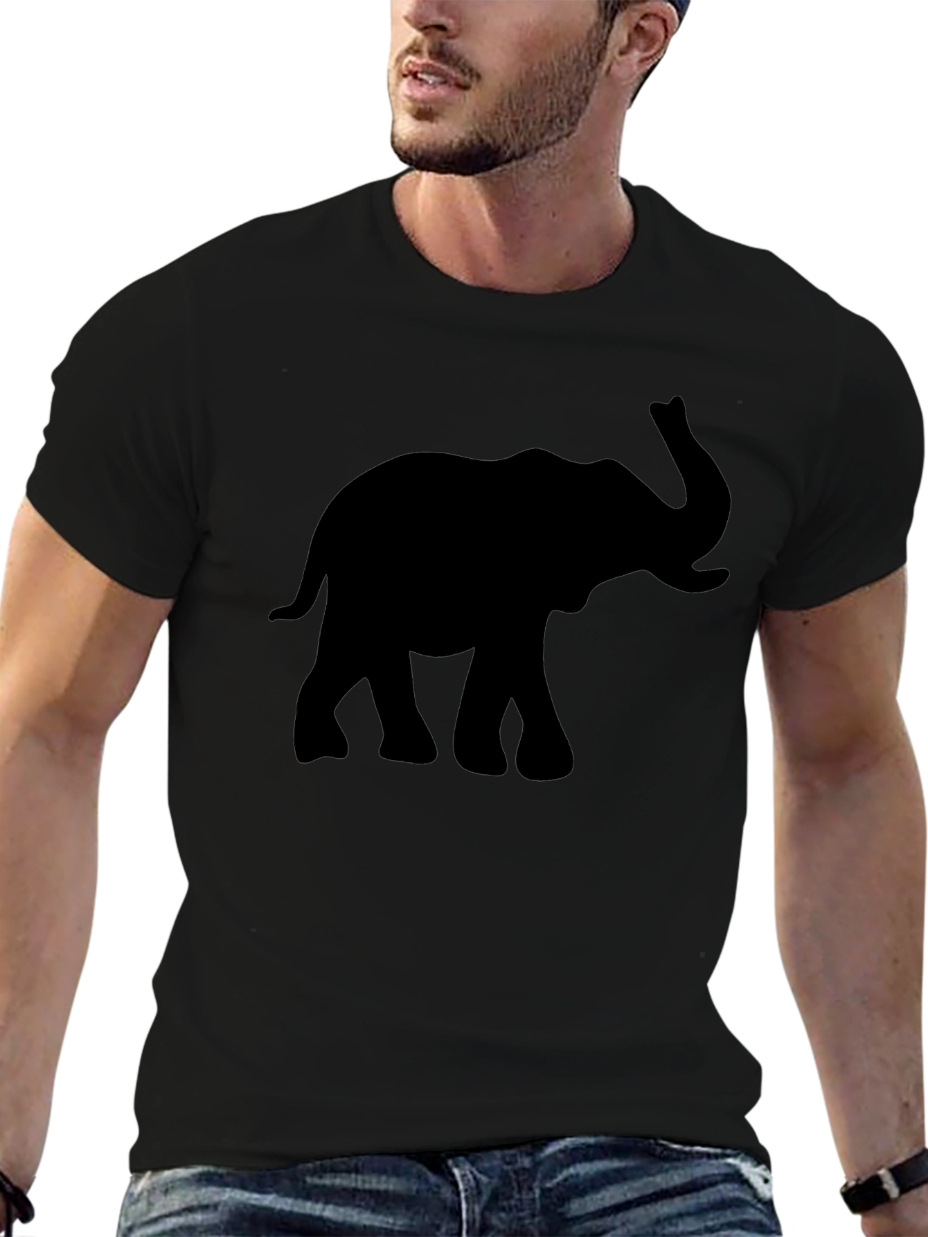 Elephant Silhouette Graphic Black T-Shirt