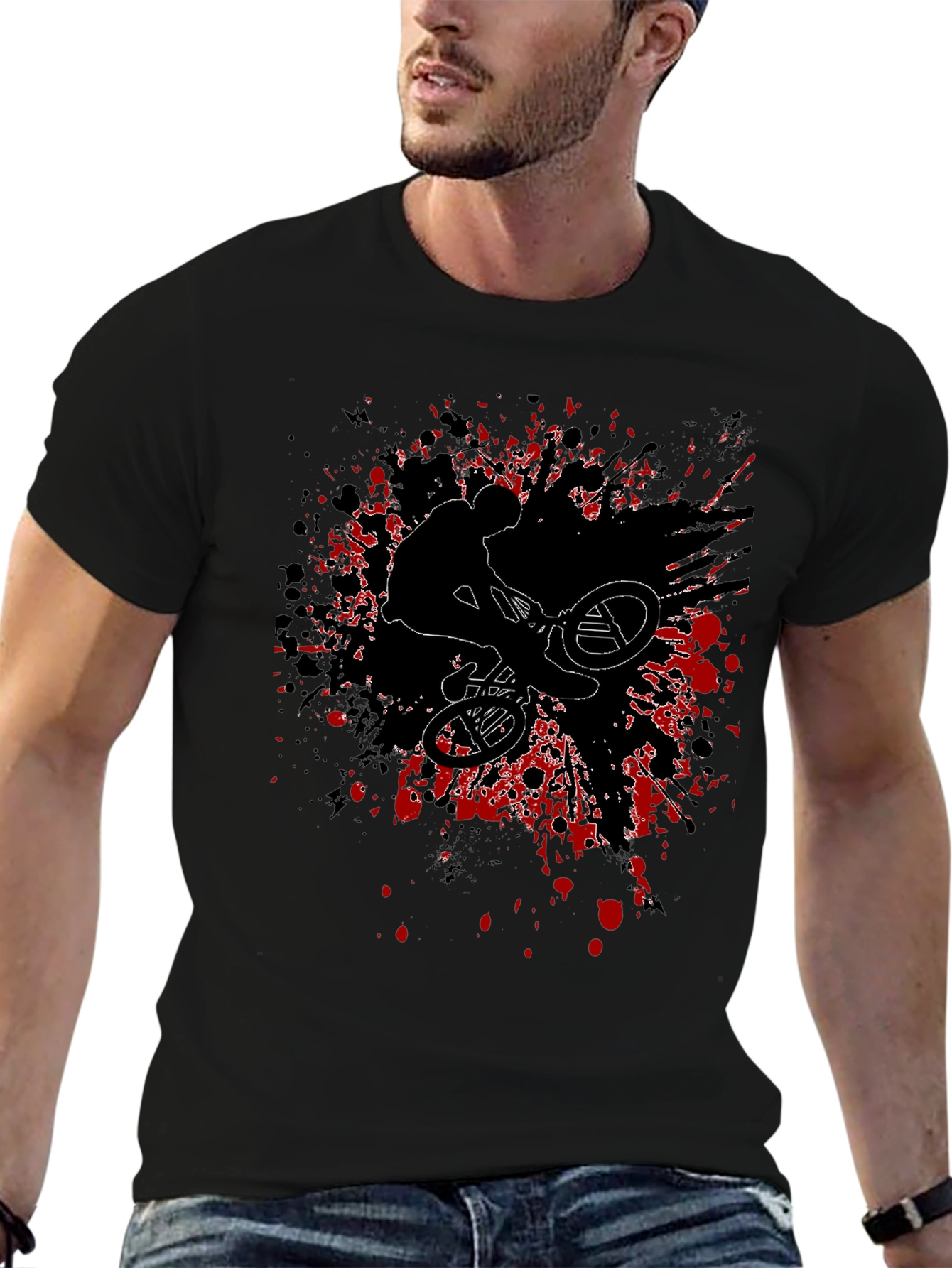 BMX Rider Graphic Tee - Black Cotton Blend Shirt
