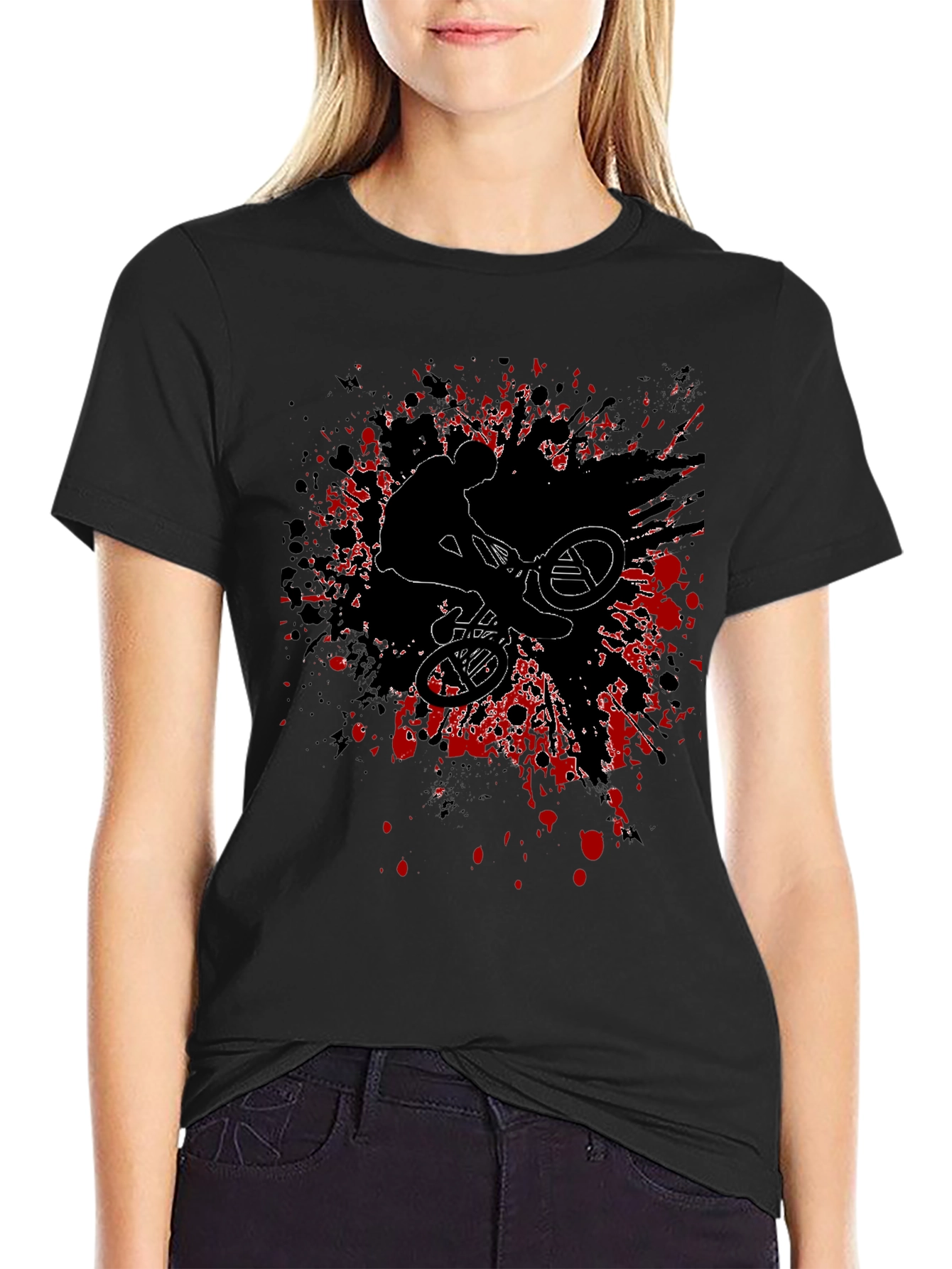 BMX Rider Graphic Tee - Black Cotton Blend Shirt
