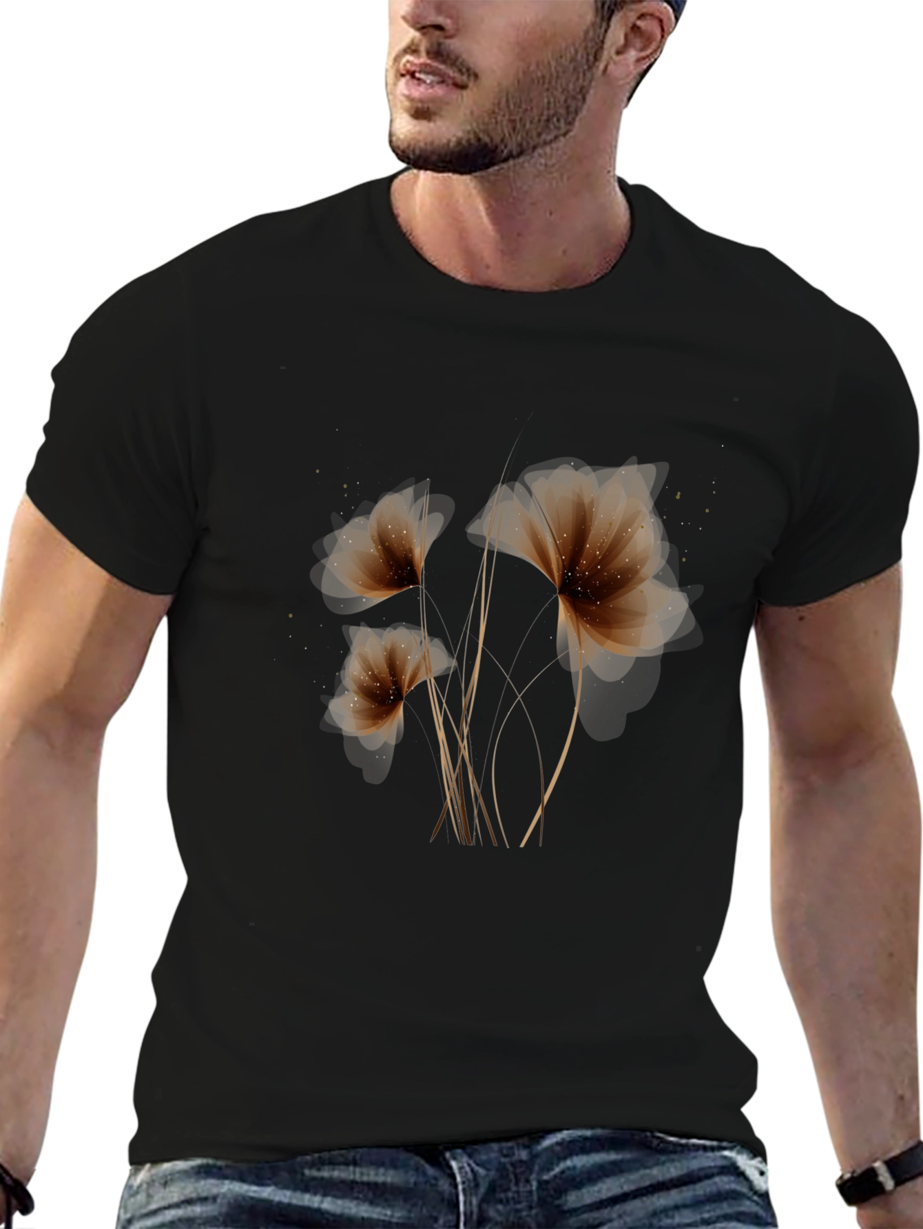 Floral Elegance: Black Graphic Tee