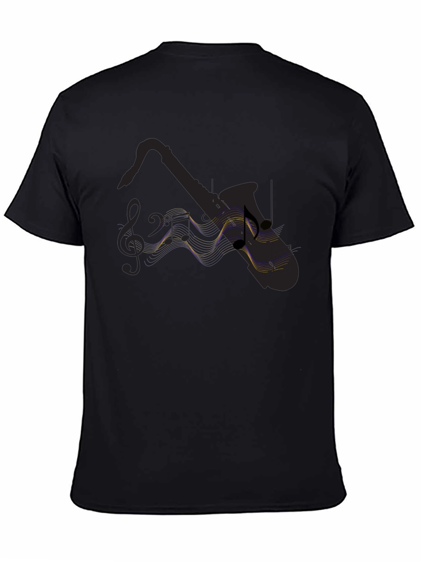 Saxophone Music Notes Black T-Shirt