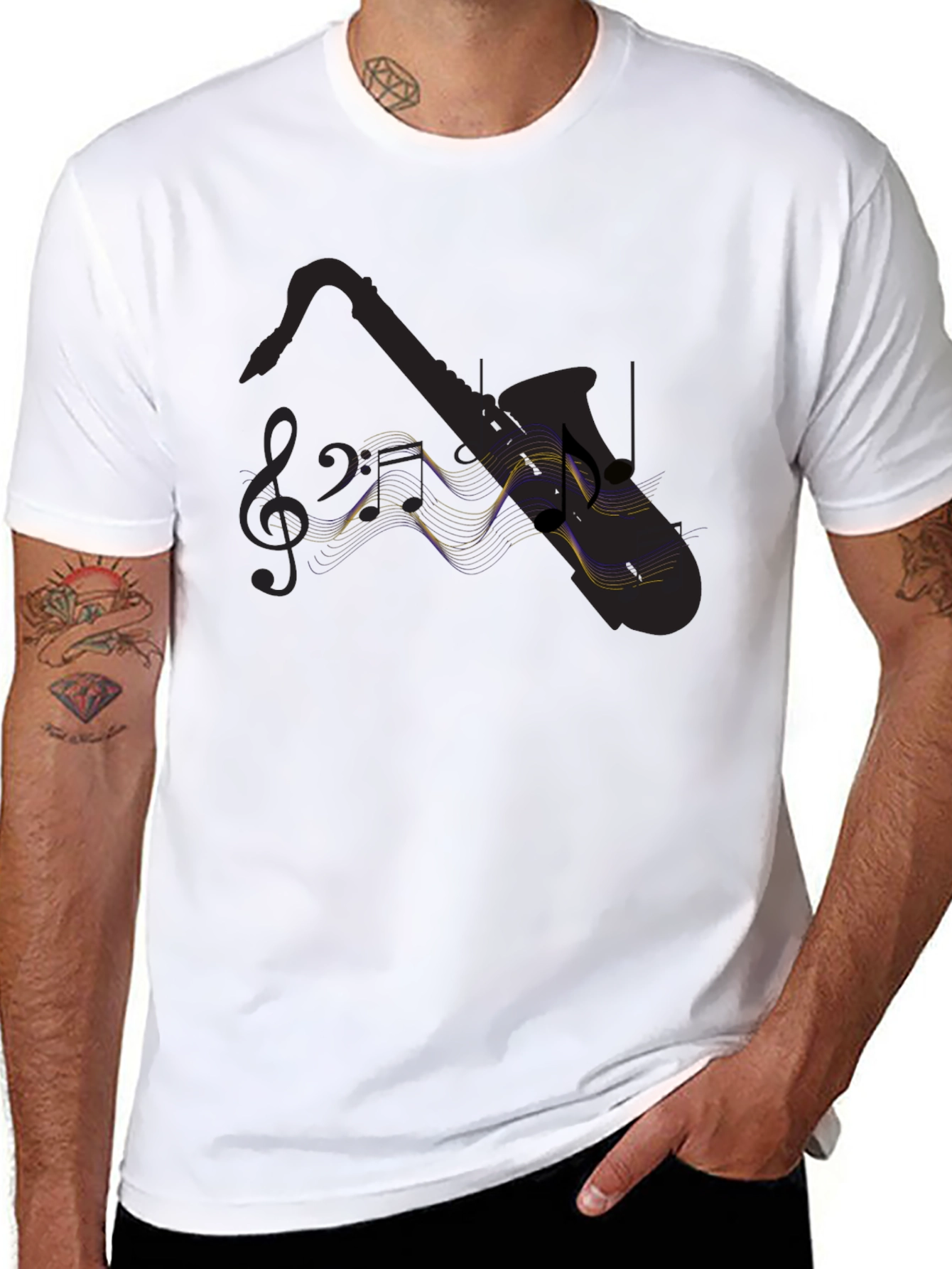 Saxophone Music Notes Black T-Shirt