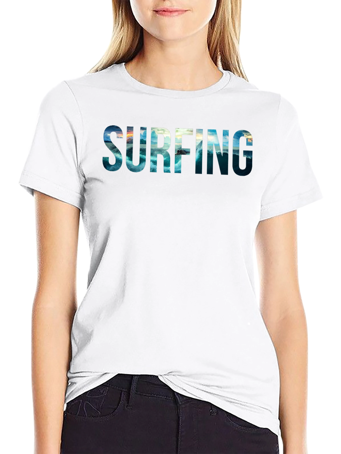 Surfing Ocean Graphic Black Tee - Cool Summer Style