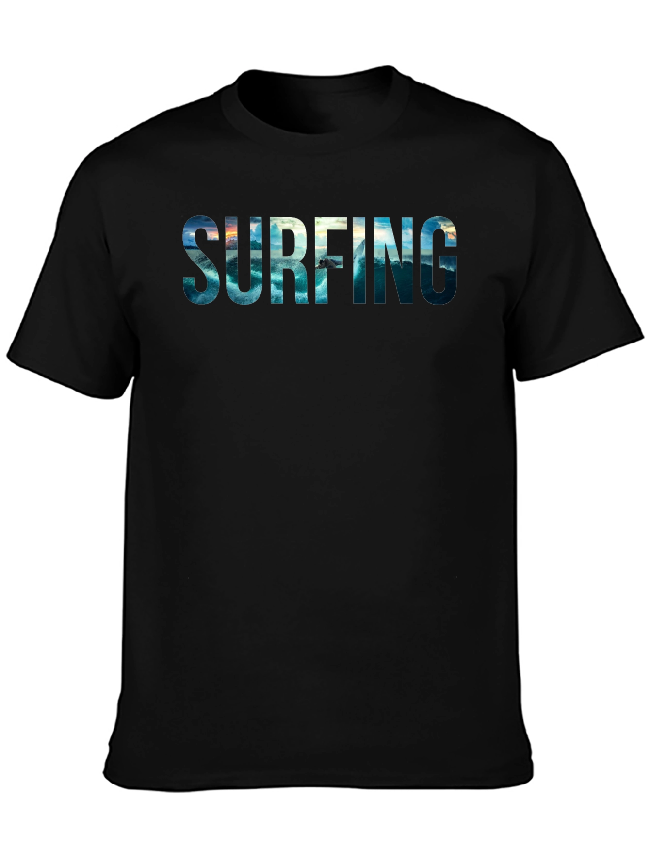 Surfing Ocean Graphic Black Tee - Cool Summer Style