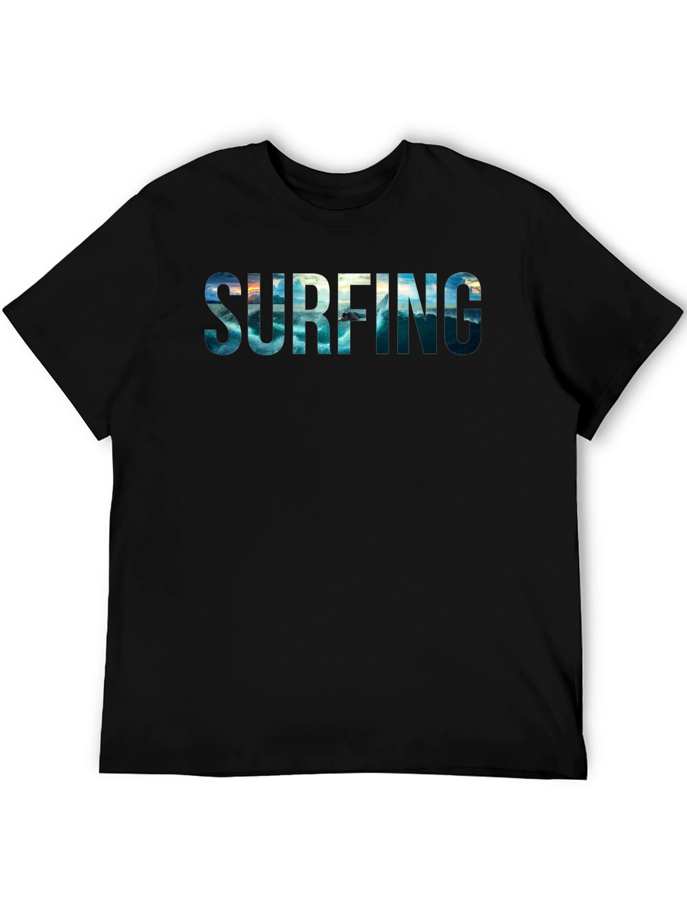 Surfing Ocean Graphic Black Tee - Cool Summer Style