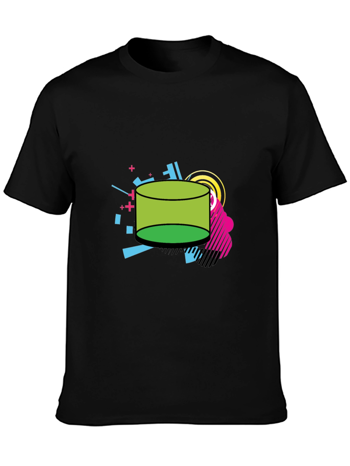 Retro Geometric Green Cylinder Black T-Shirt