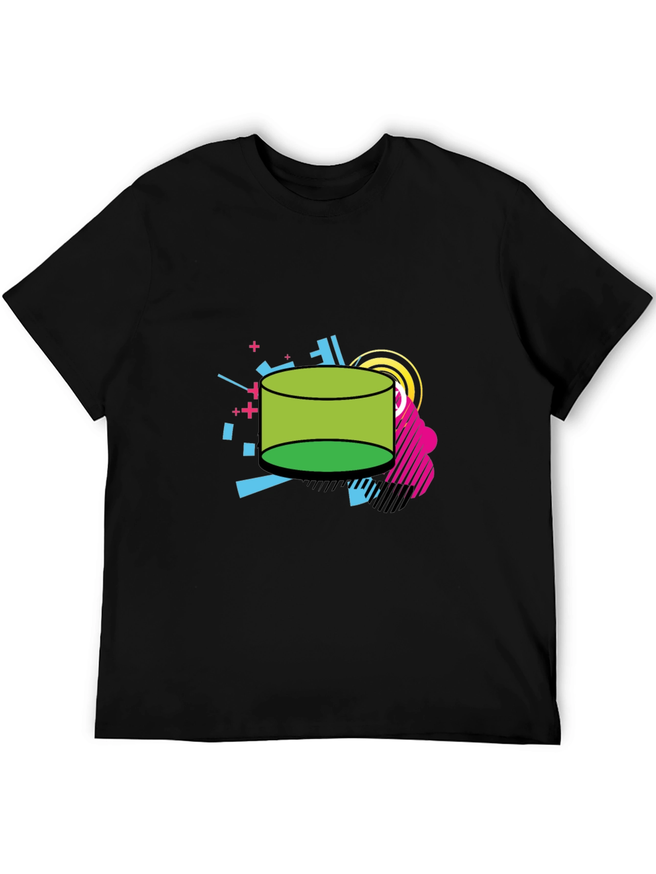 Retro Geometric Green Cylinder Black T-Shirt