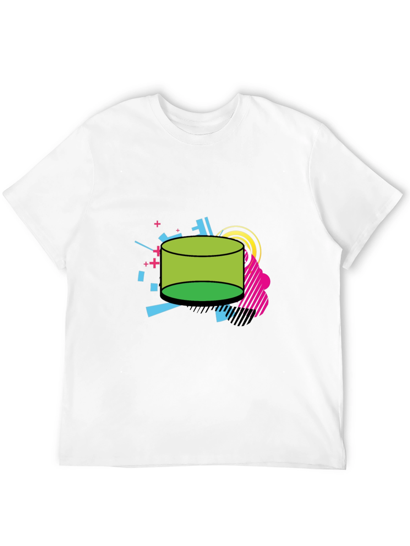 Retro Geometric Green Cylinder Black T-Shirt