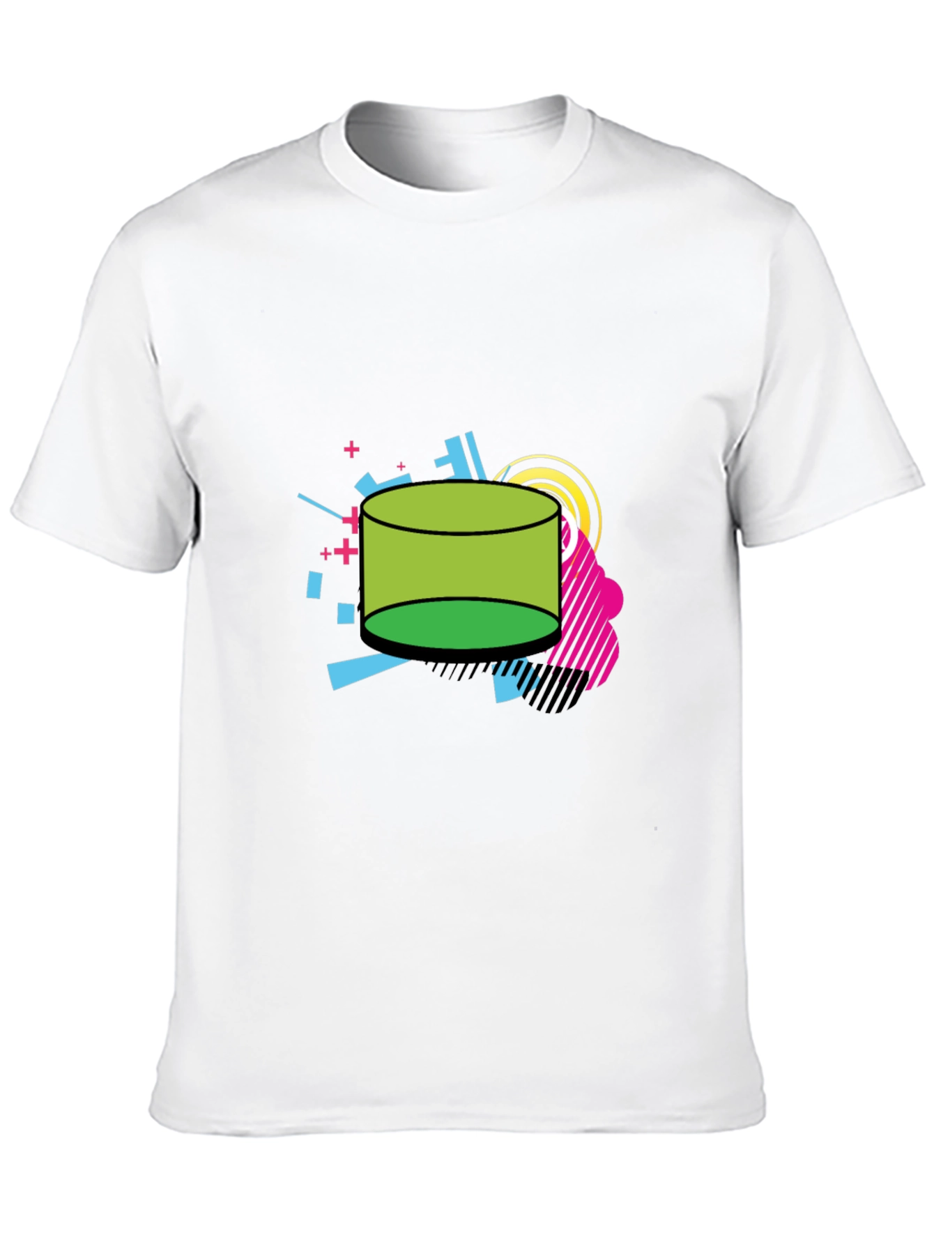 Retro Geometric Green Cylinder Black T-Shirt