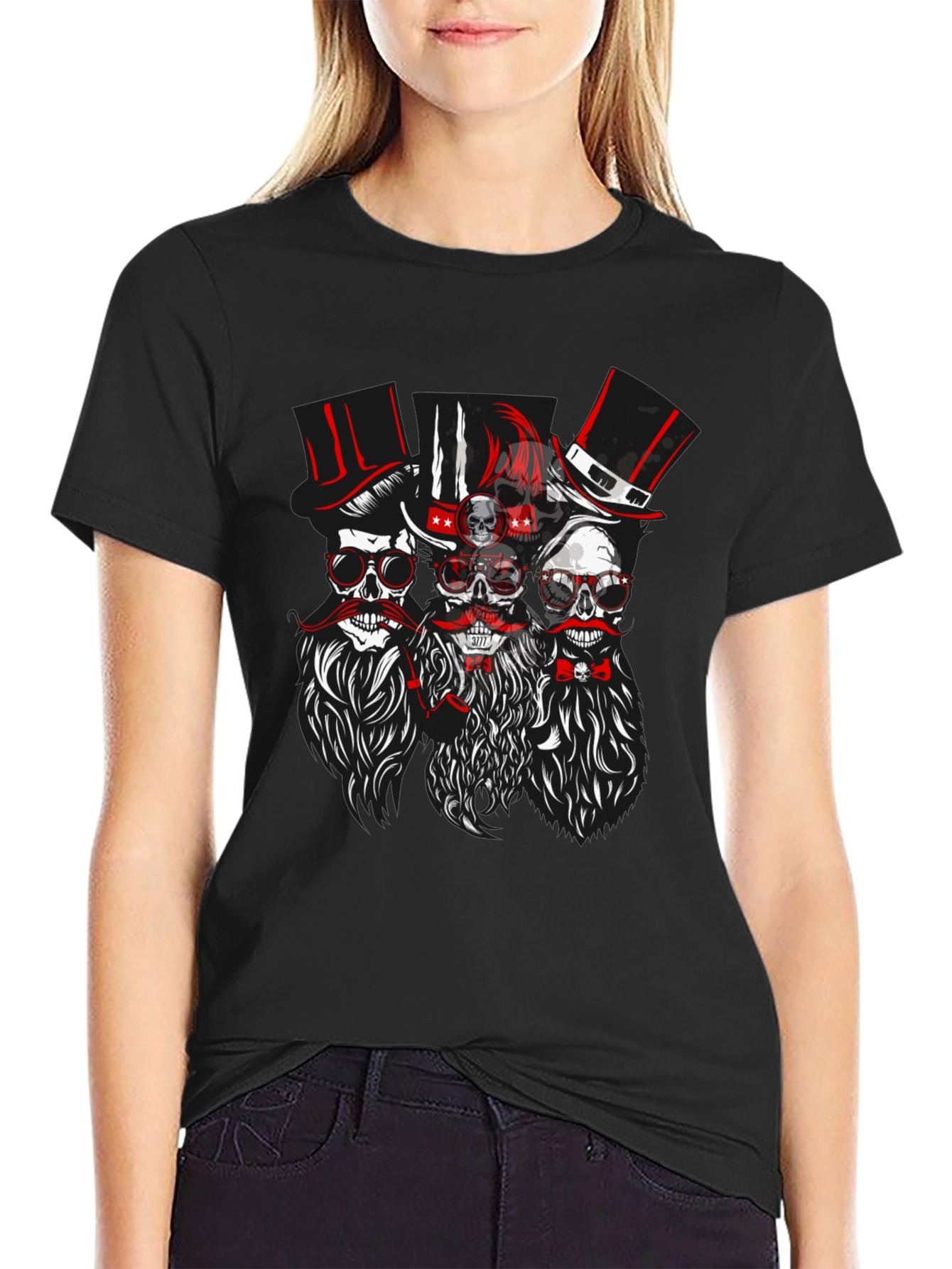 Skull & Mustache Graphic T-Shirt - Mens Black Tee